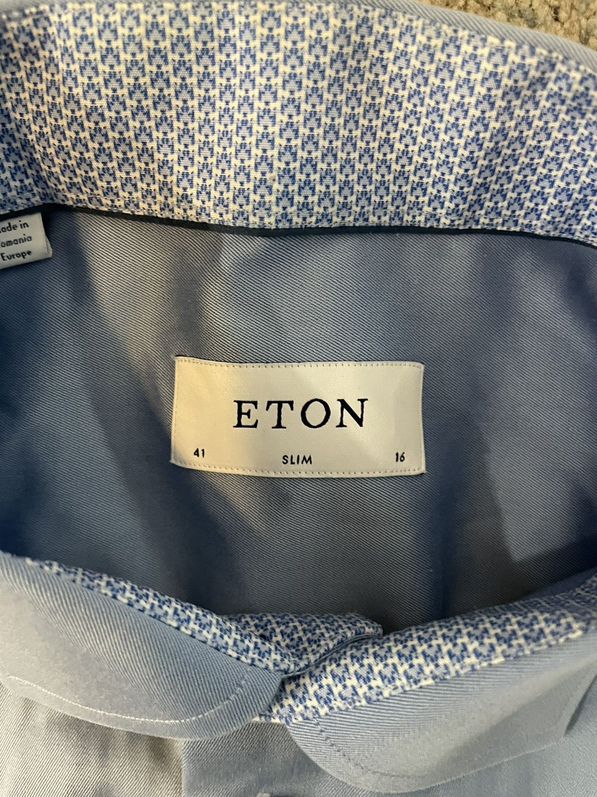 Eton Slim Fit Print Effect Blue Dress Shirt Size US L / EU 52-54 / 3 - 5 Thumbnail