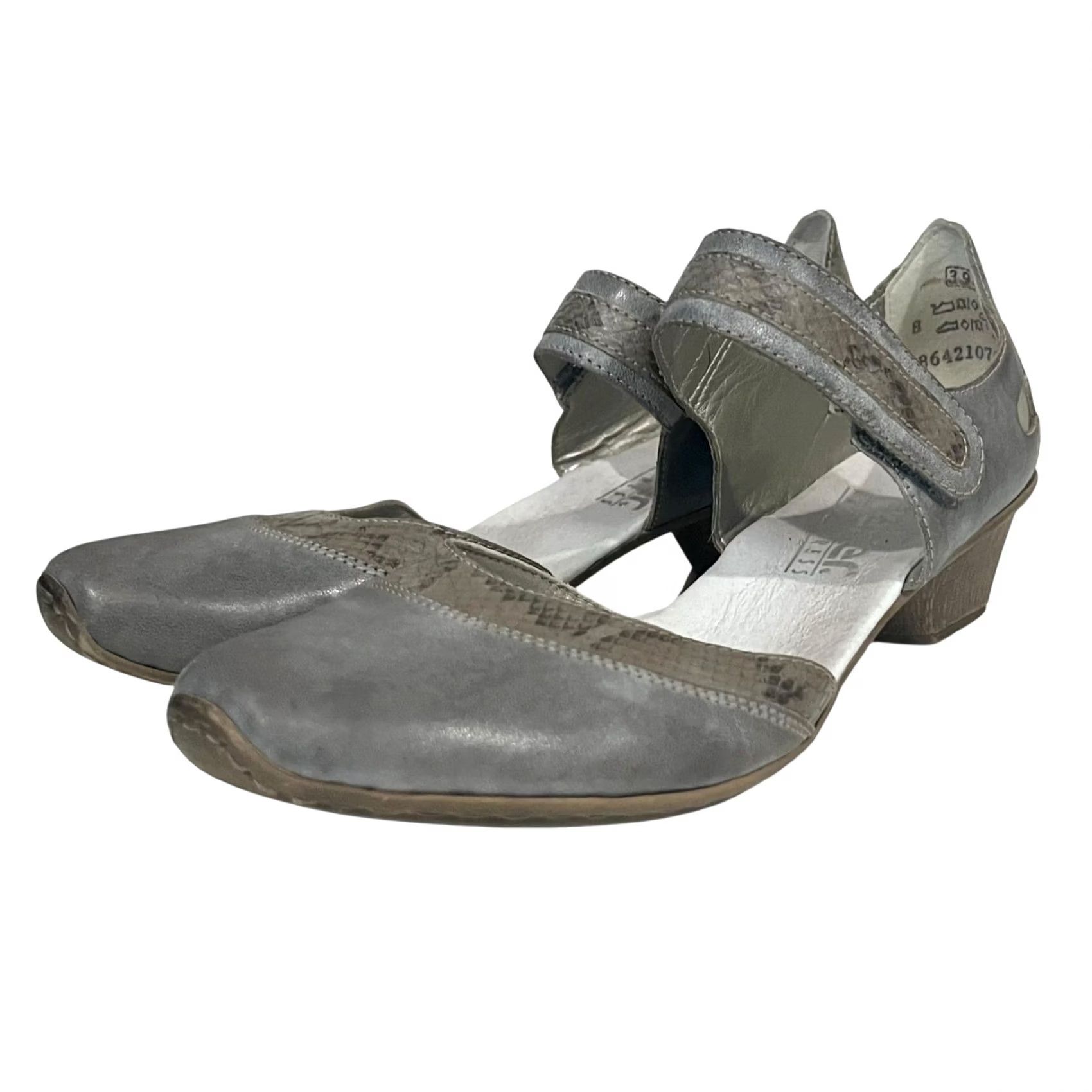 Rieker Rieker Mirjam 80 Gray/Snake Combo AntiStress Mary Jane Heeled Sandal Sandals Leather Hook & Loop 39 EU 8 US Womens Size US 8 / IT 38 - 2 Thumbnail