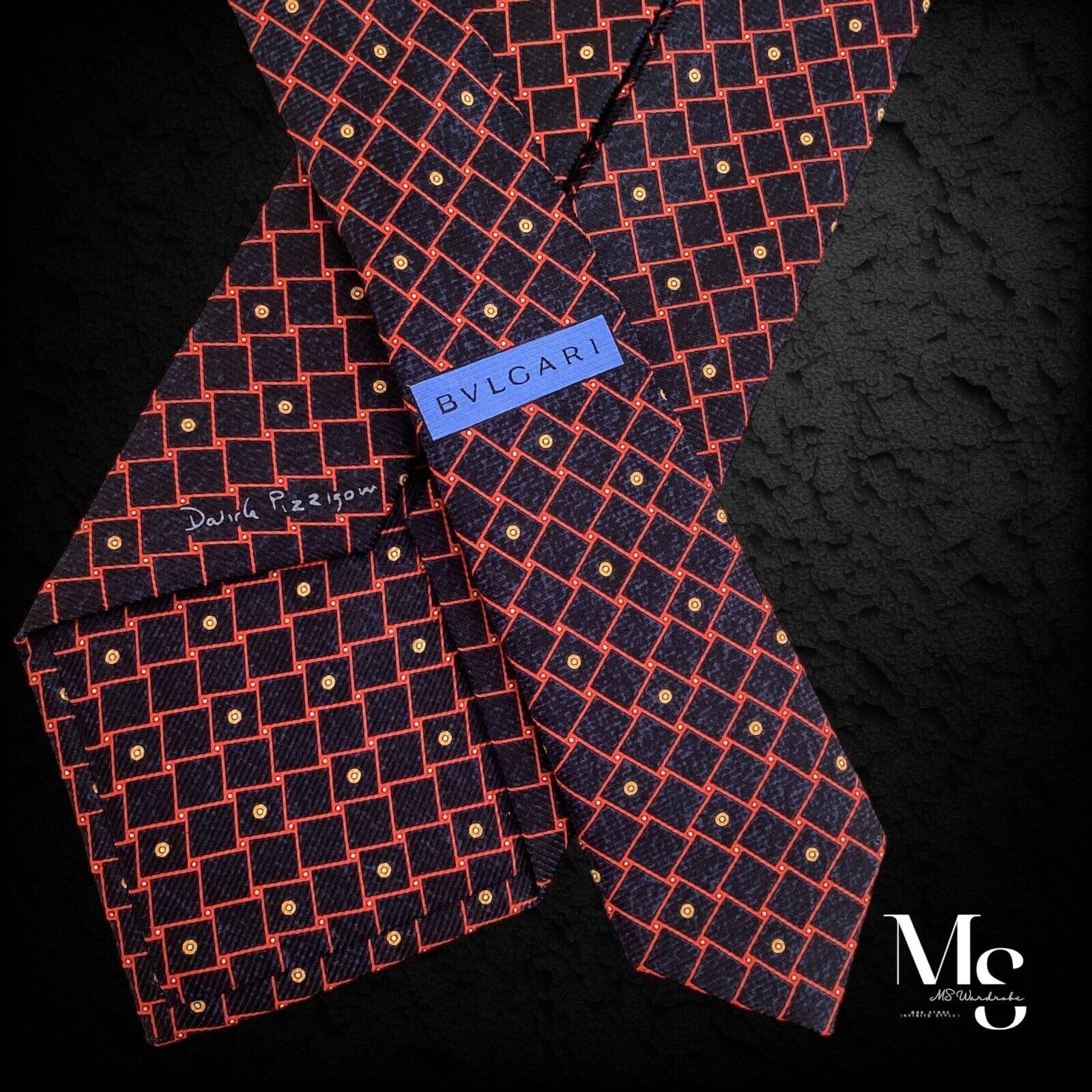 Bvlgari BVLGARI SEVENFOLD Navy Red Geometric Silk Tie Made In Italy Size ONE SIZE - 6 Thumbnail