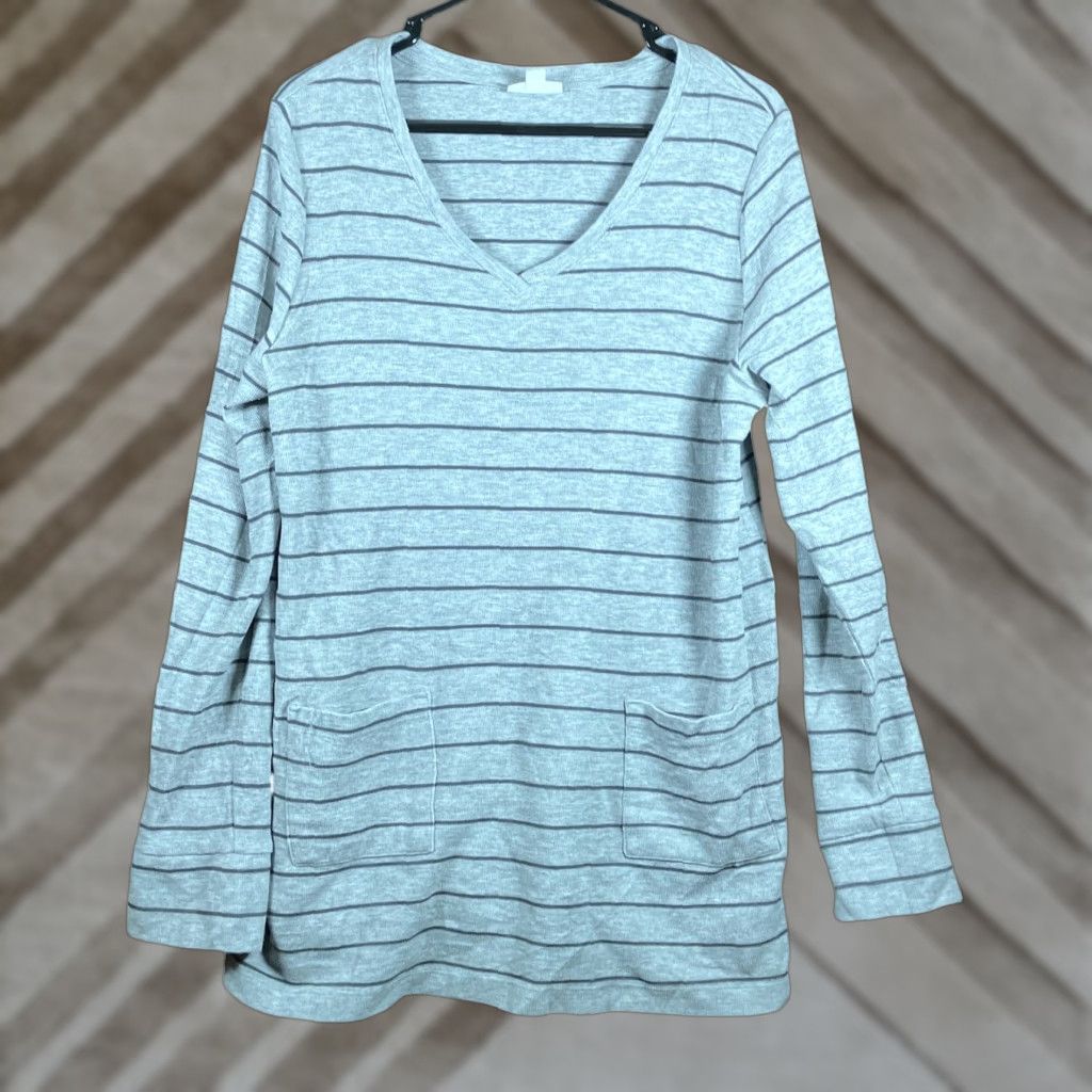 J. Jill J Jill Womens Gray Striped V Neck Long Sleeve Tunic Pull Over Tall L User: J Jill Womens Gray Striped V-Neck Long Sleeve Tunic Pull Over Tall L Size L / US 10 / IT 46 - 1 Thumbnail