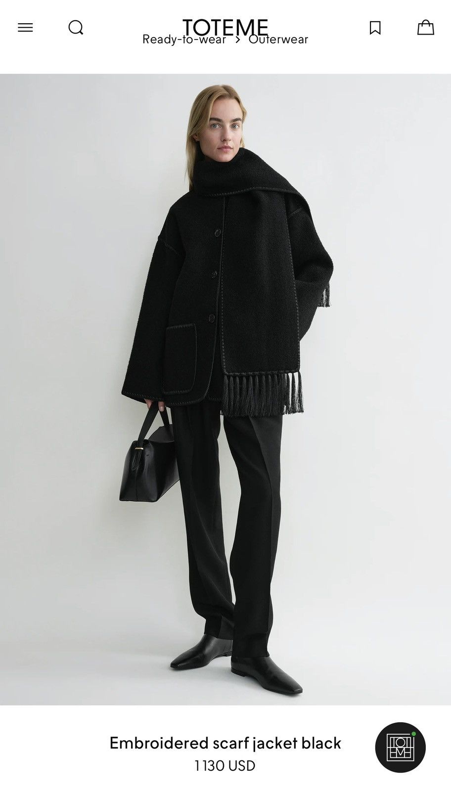 Designer × Toteme Toteme NWT avant garde wool blend embroidered scarf jacket Size XS / US 0-2 / IT 36-38 - 2 Thumbnail