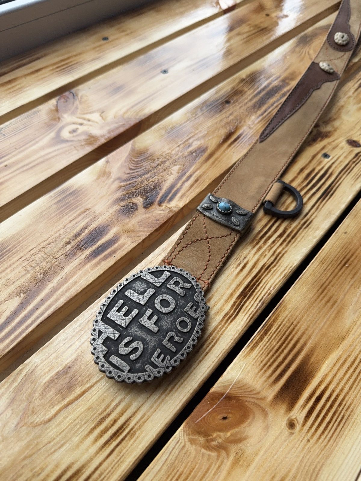 Vintage Vintage 00s Western Leather Belt Hell Is For Heroes Buckle Size ONE SIZE - 2 Thumbnail