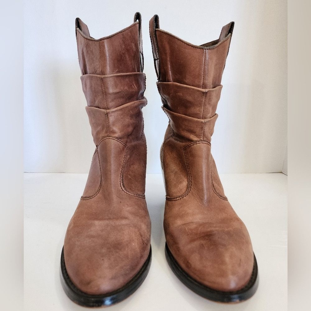 Other Arturo Chiang Brown Slip-In Leather Ankle Cowgirl Boots Size US 9 / IT 39 - 4 Thumbnail