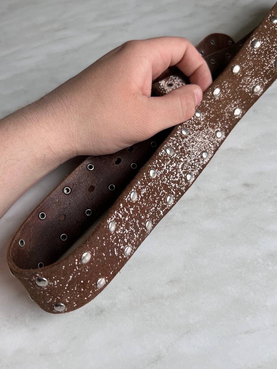Japanese Brand × Vintage Rare Brown Japan Style leather y2k studded silver belt 90s Size ONE SIZE - 8 Thumbnail