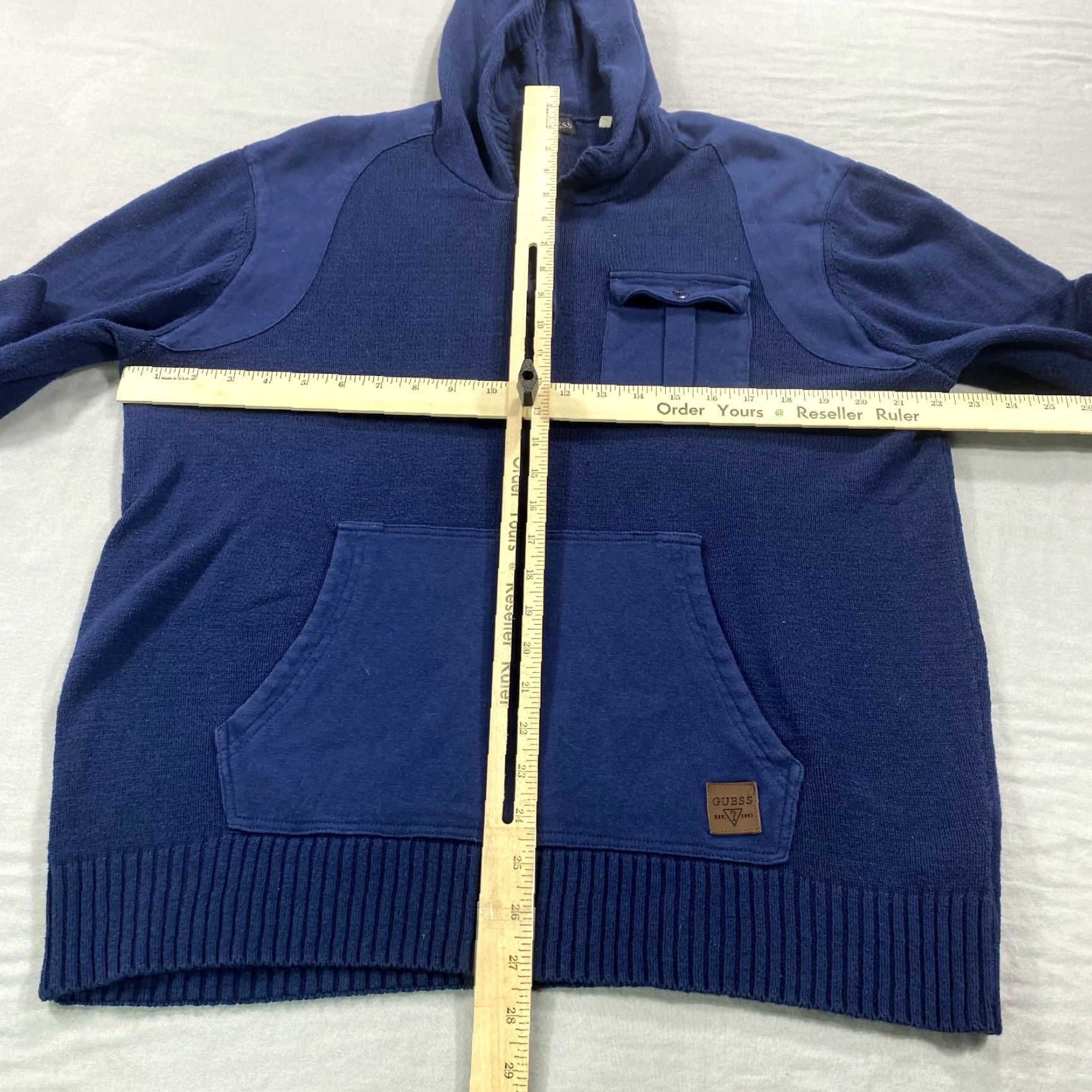 Guess VINTAGE GUESS Hoodie Mens XL Blue Henley Knit Sweater Y2K Adult Size US XL / EU 56 / 4 - 5 Thumbnail