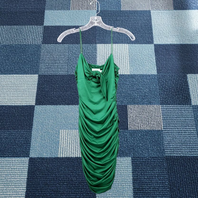 PRINCESS POLLY Princess Polly Dress 4 Green Loren Ruched Bodycon Mini Bow Tie Sleeveless Womens Size S / US 4 / IT 40 - 1 Thumbnail