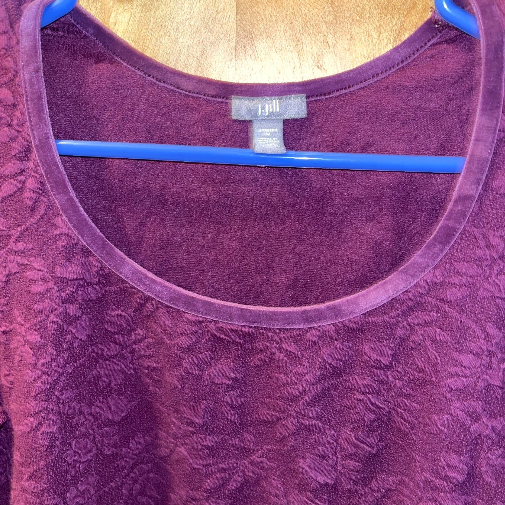 J. Jill VINTAGE J. Jill Women's Lace Shirt Long Sleeve Size M Purple Stretch T-Shirt Fall Spring Summer Winter Women Size M / US 6-8 / IT 42-44 - 2 Thumbnail