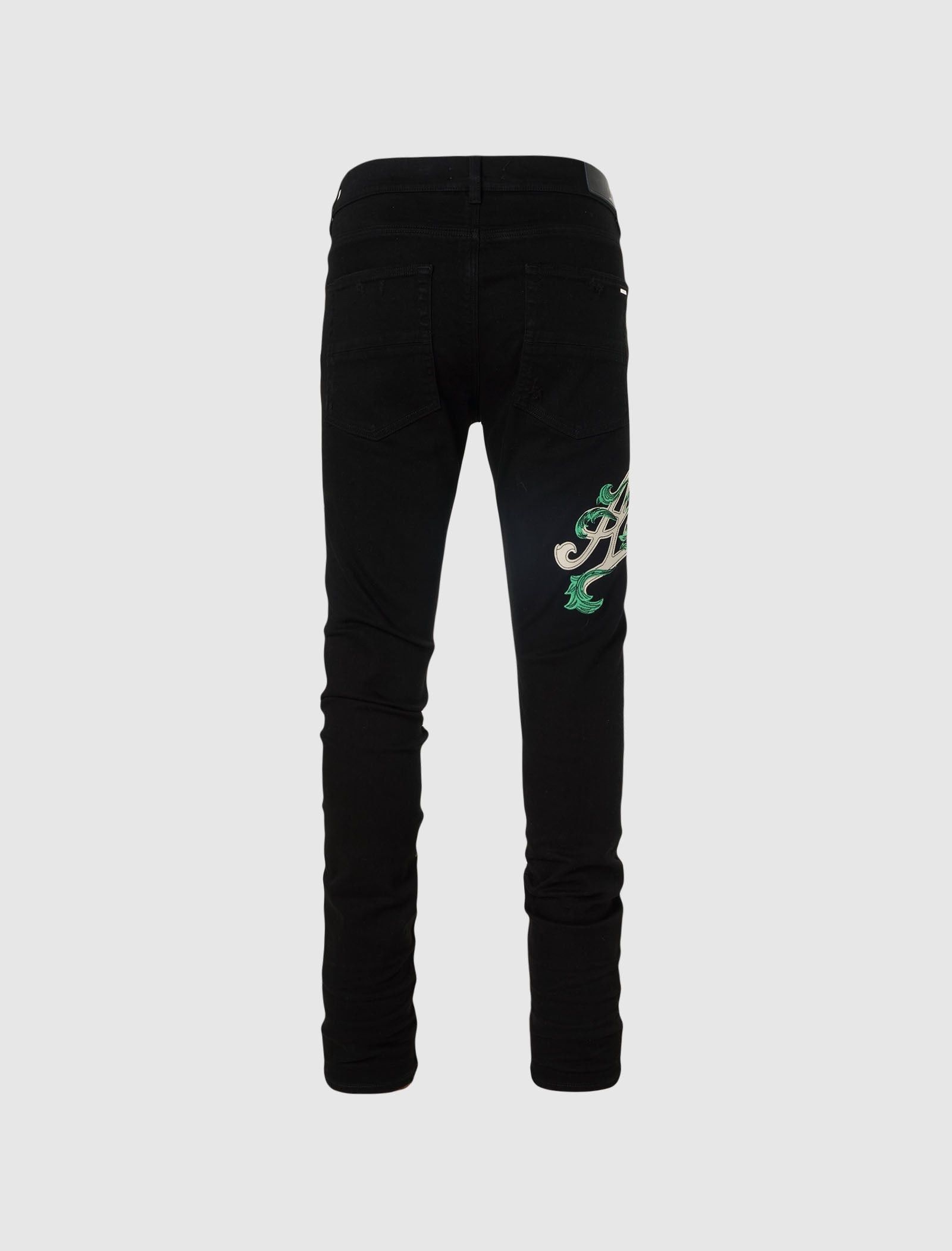 Amiri o1s1wg110425 Baroque Logo Varsity Jeans in Black Size US 30 / EU 46 - 3 Thumbnail