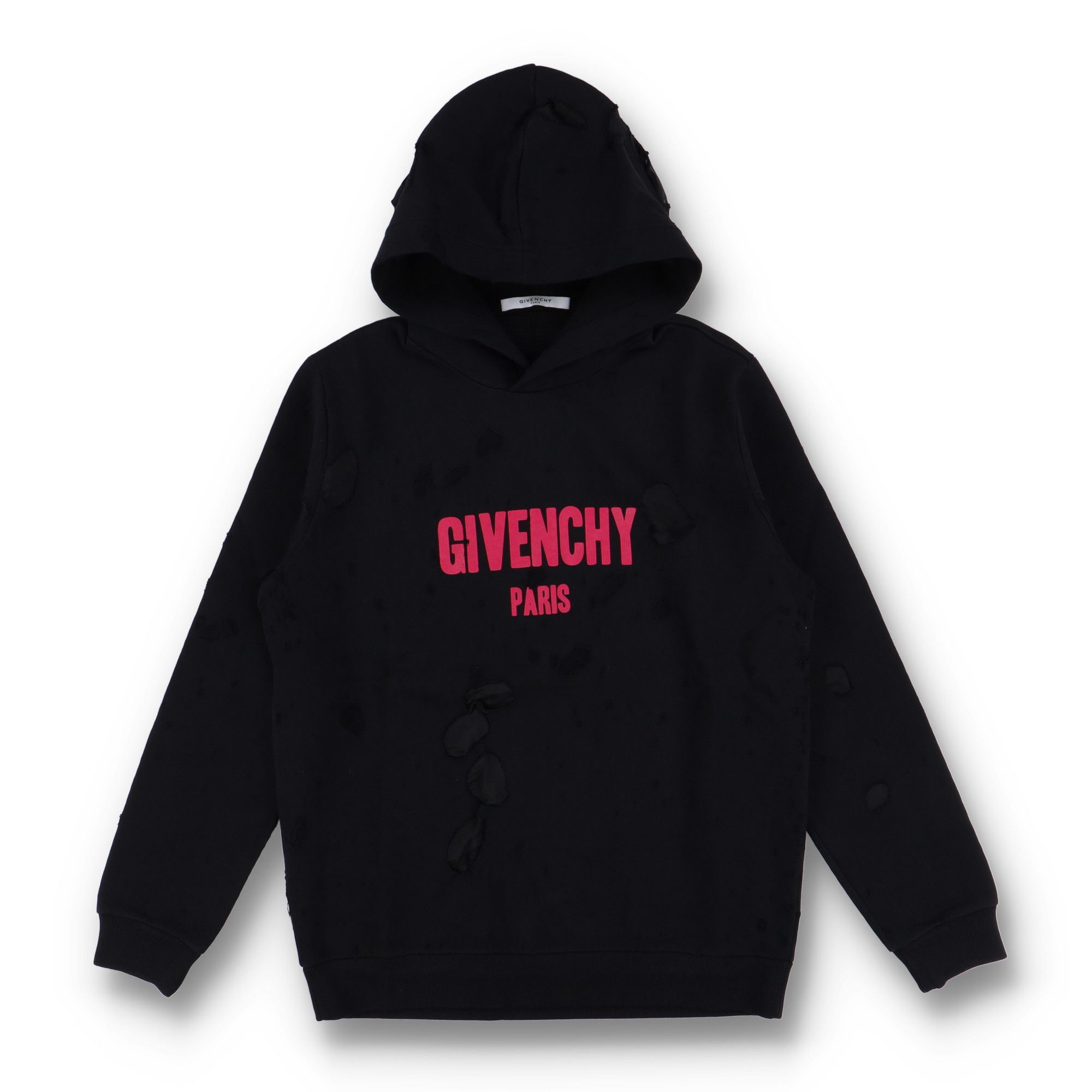 Givenchy Black Fuchsia Destroyed Logo Hoodie Size US M / EU 48-50 / 2 - 1 Thumbnail
