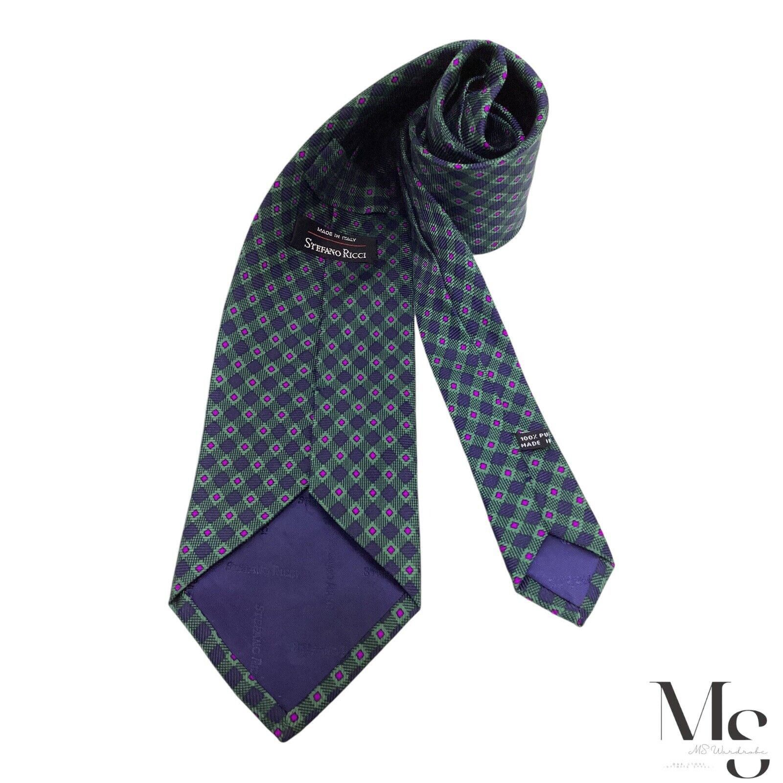 Stefano Ricci STEFANO RICCI XL Green Geometric Silk Tie Made In Italy W:4" Size ONE SIZE - 1 Thumbnail