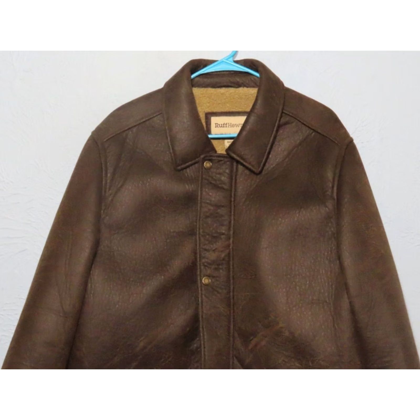 Vintage Ruff Hewn Jacket Bomber Mens Large Brown Faux Leather Sherpa Lined Zip Snap Coat Size US L / EU 52-54 / 3 - 3 Thumbnail