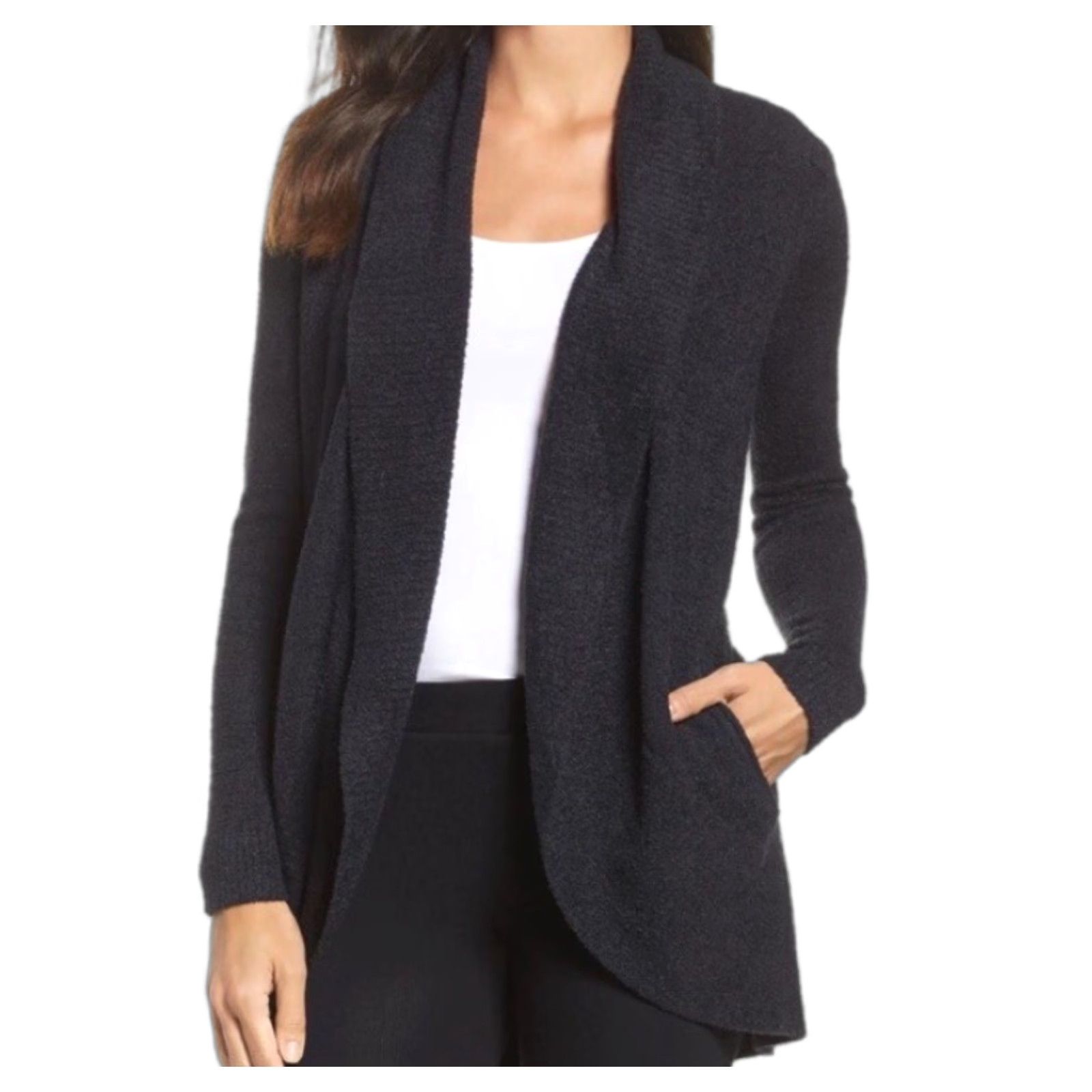 VINTAGE? No it's not vintage. Barefoot Dreams Cardigan Sweater Women’s CozyChic Lite Circle Open Front Black Size S