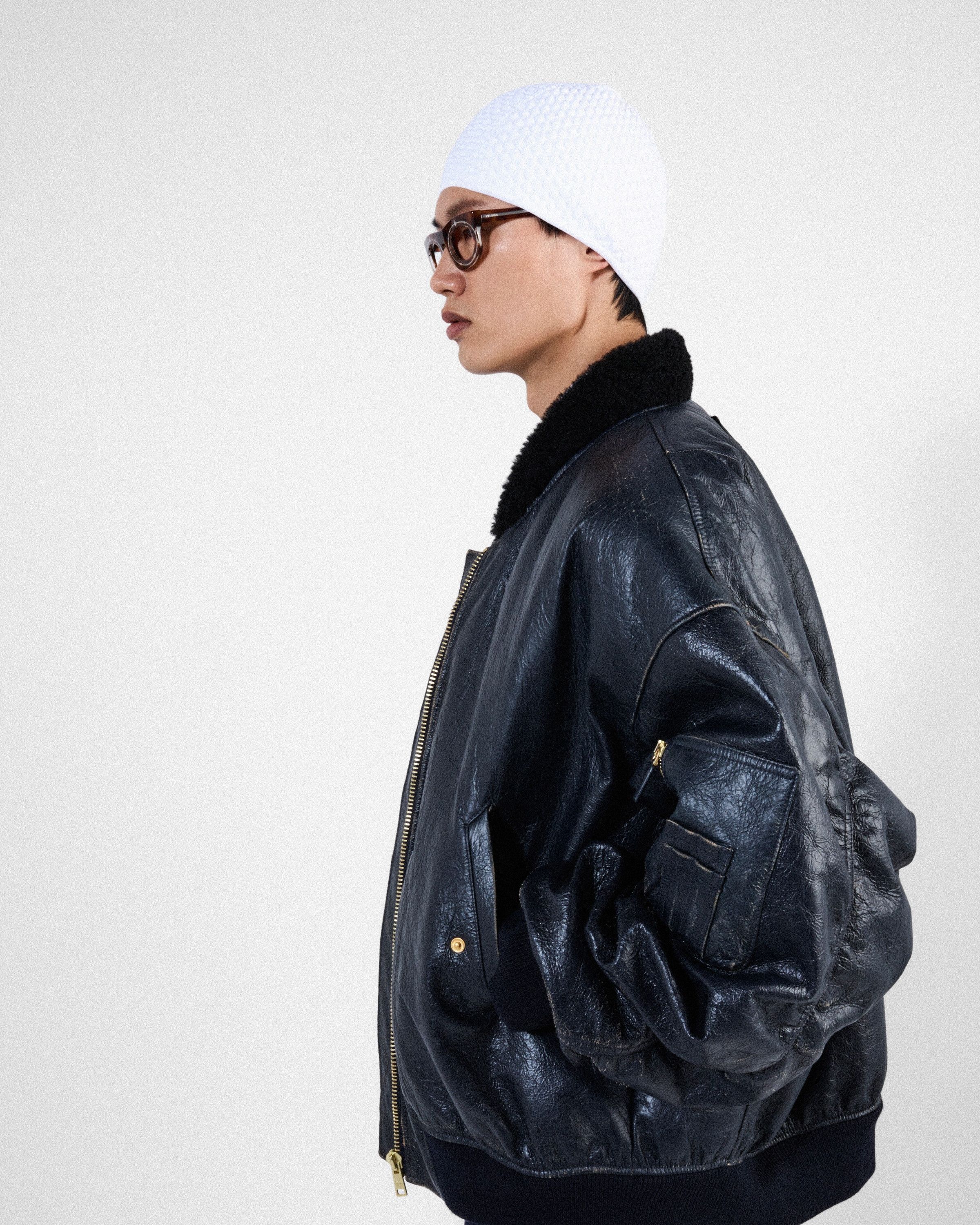 Prada o1bcso1str1025 Agnello Nappato Leather Bomber Jacket in Navy Size US S / EU 44-46 / 1 - 4 Thumbnail