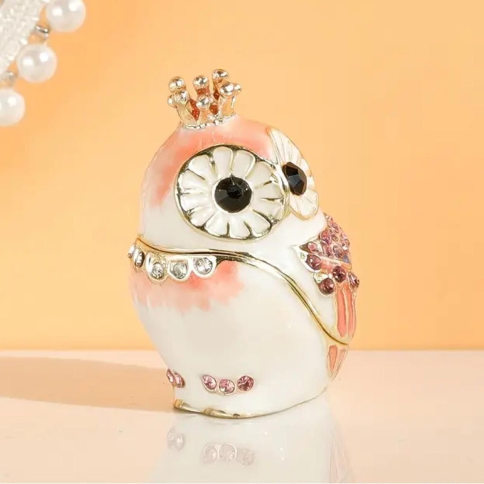 Designer Crystal Encrusted Owl Ring Box - Pink and Gold Enamel Size ONE SIZE - 3 Thumbnail