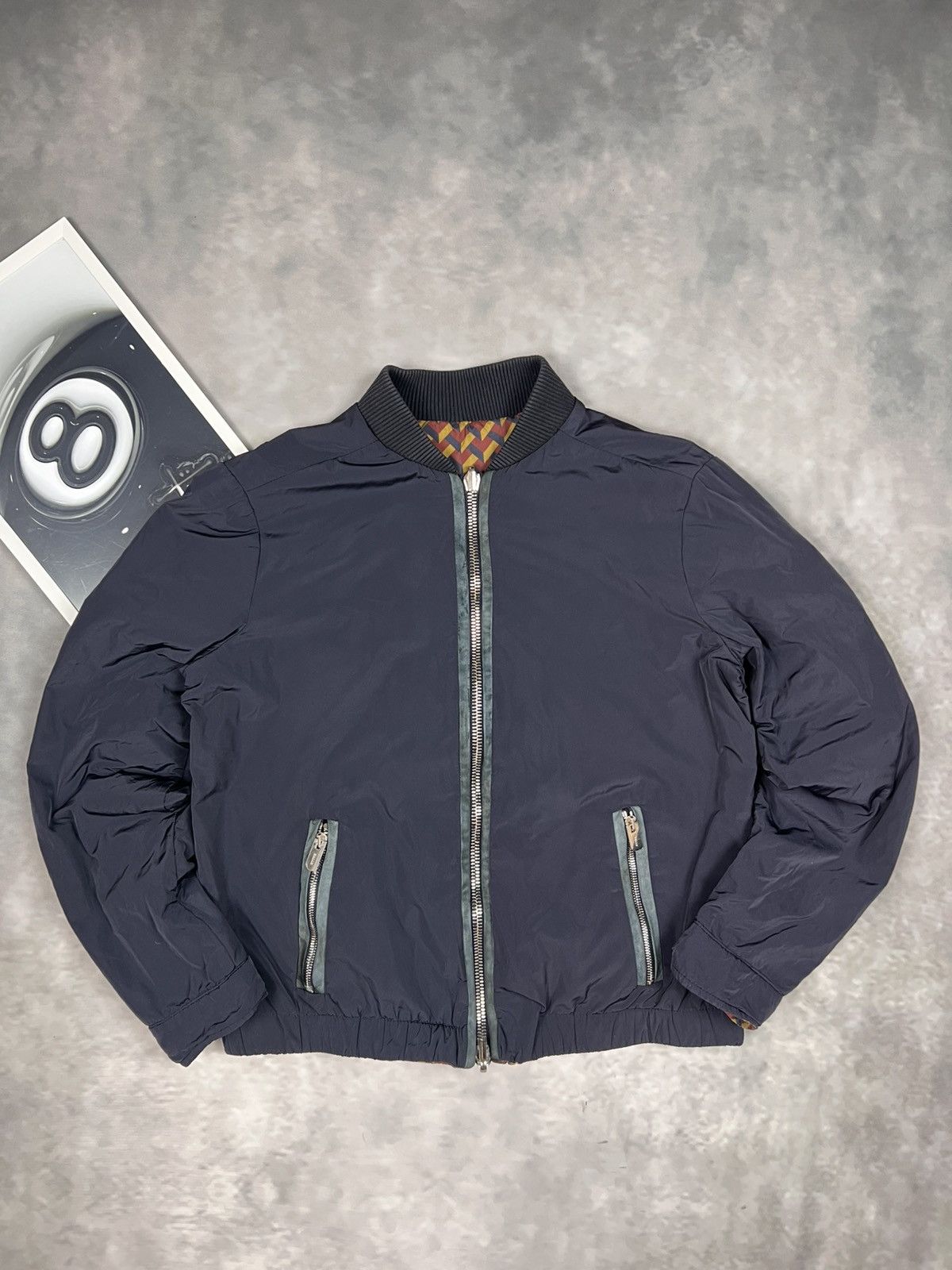 Bally BALLY Reversible Silk Bomber Jacket Navy/Print Wmn IT 44 (L) Size L / US 10 / IT 46 - 3 Thumbnail
