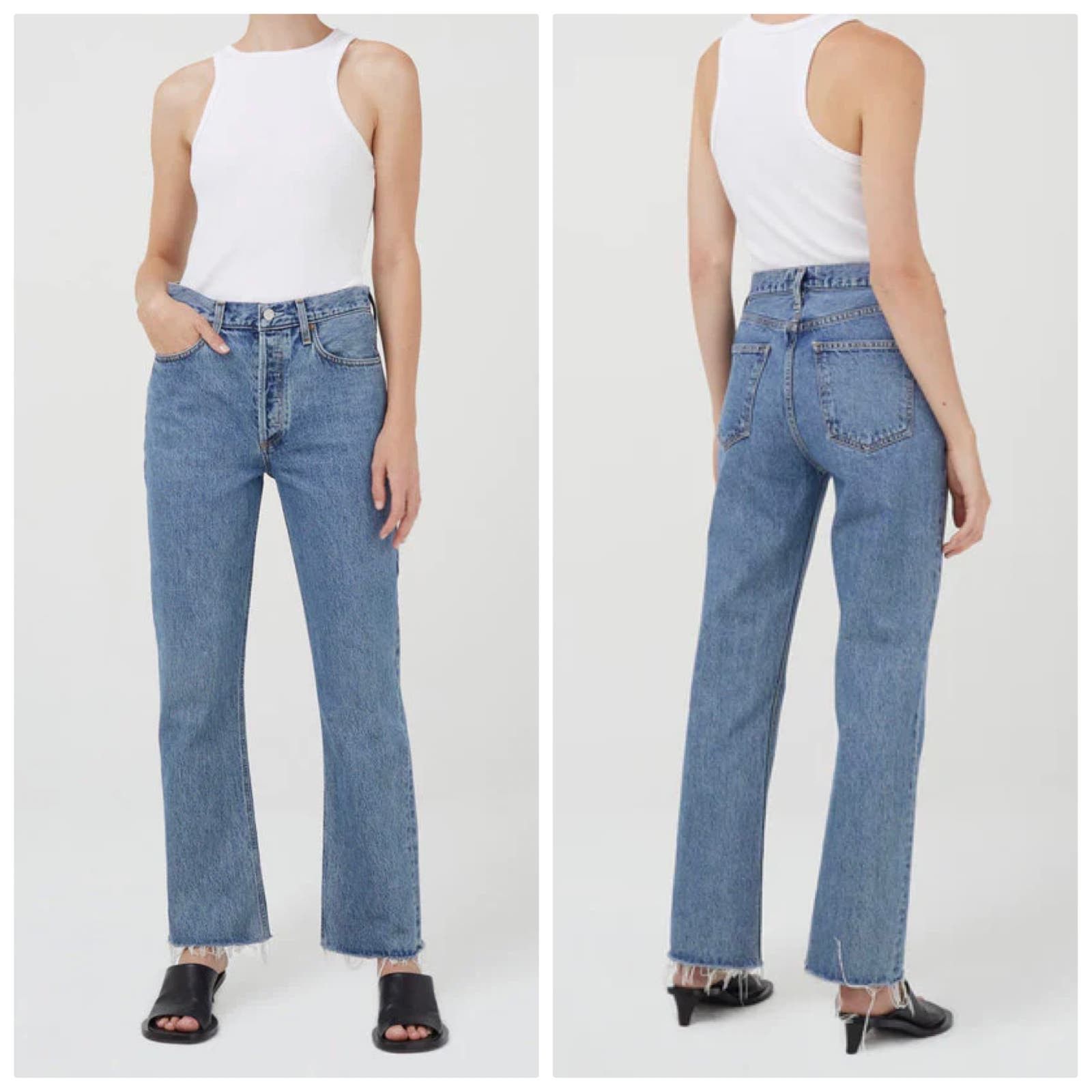 image of New Agolde Relaxed Boot Jean Mid Rise Static Raw Hem in Blue, Women's (Size 26)