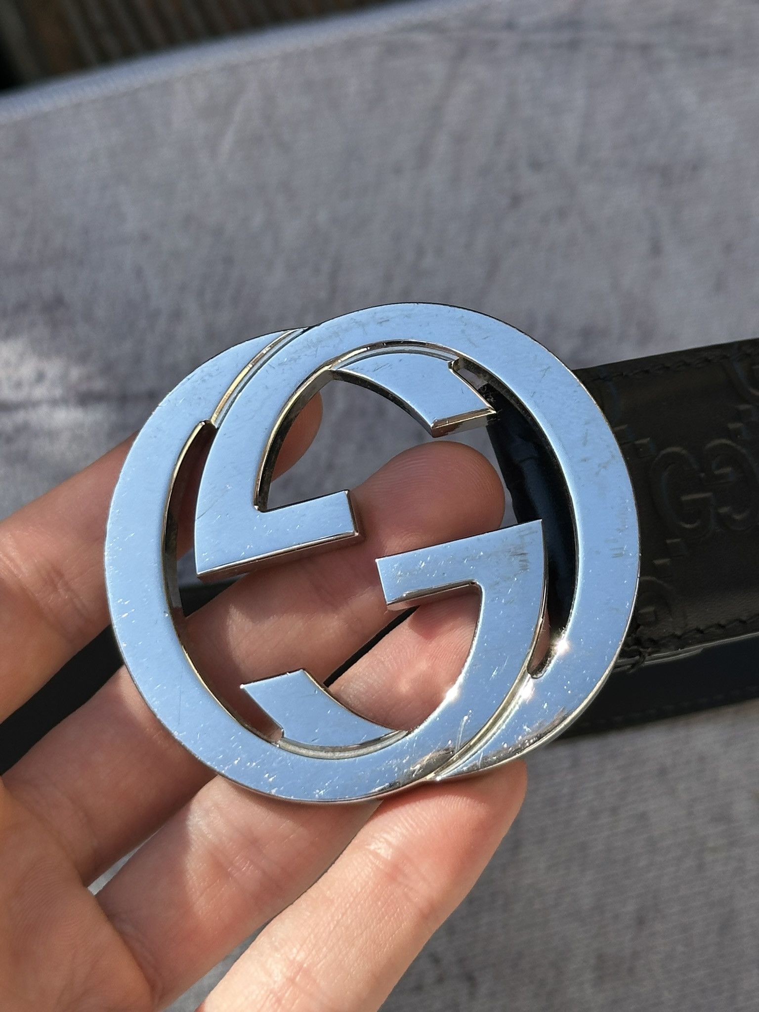 Gucci Gucci Belt Guccissima GG Monogram Black Leather Interlocking Size 34 - 13 Thumbnail