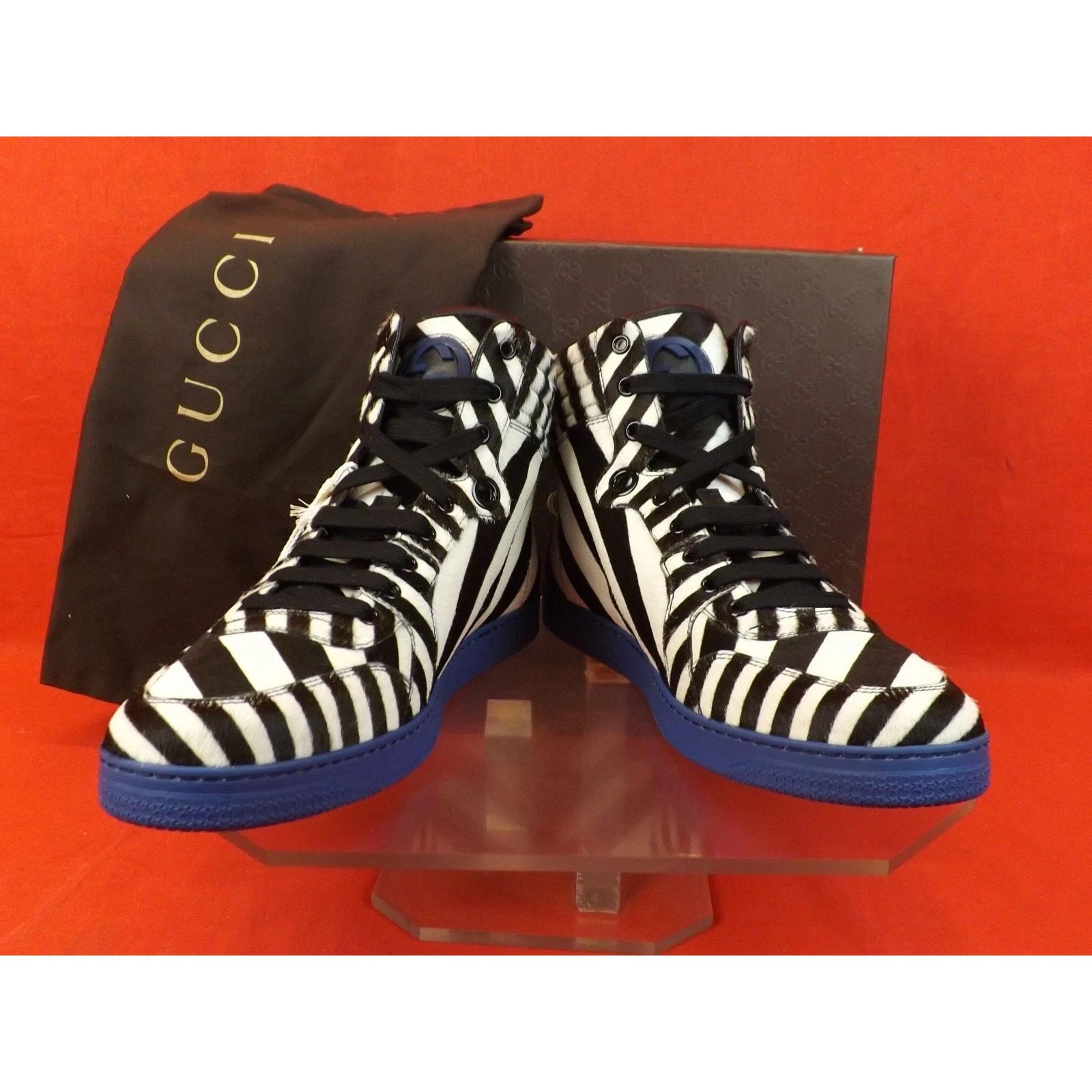 Gucci GUCCI 35341 BLACK WHITE STRIPED PONYHAIR HI TOP SNEAKERS 7.5 Size US 8.5 / EU 41-42 - 2 Thumbnail