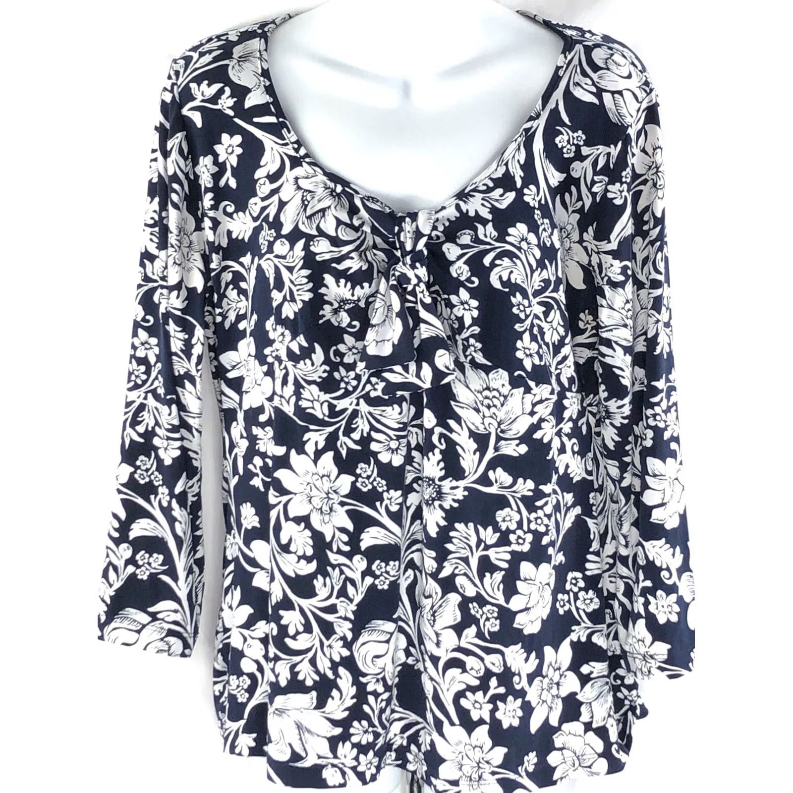 Vintage White Stag Tie Scoop Neck Blouse Top L Blue Floral 3/4 Sleeve Stretch Bohemian Hippie Casual Workwear Women Regular Size L / US 10 / IT 46 - 5 Thumbnail