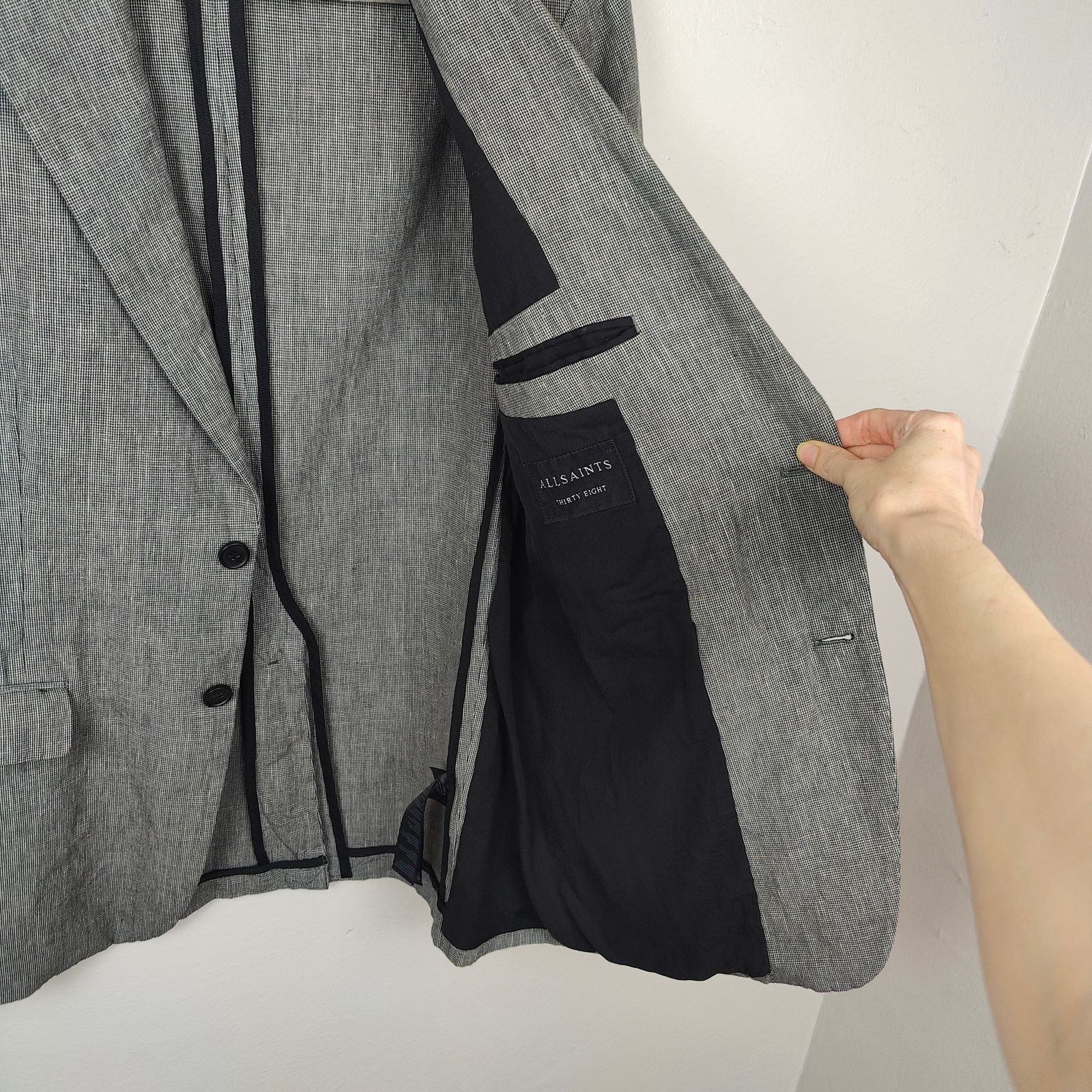 Allsaints AllSaints Chiltern Blazer Men 38 Gray Mini Houndstooth Size 38R - 7 Thumbnail
