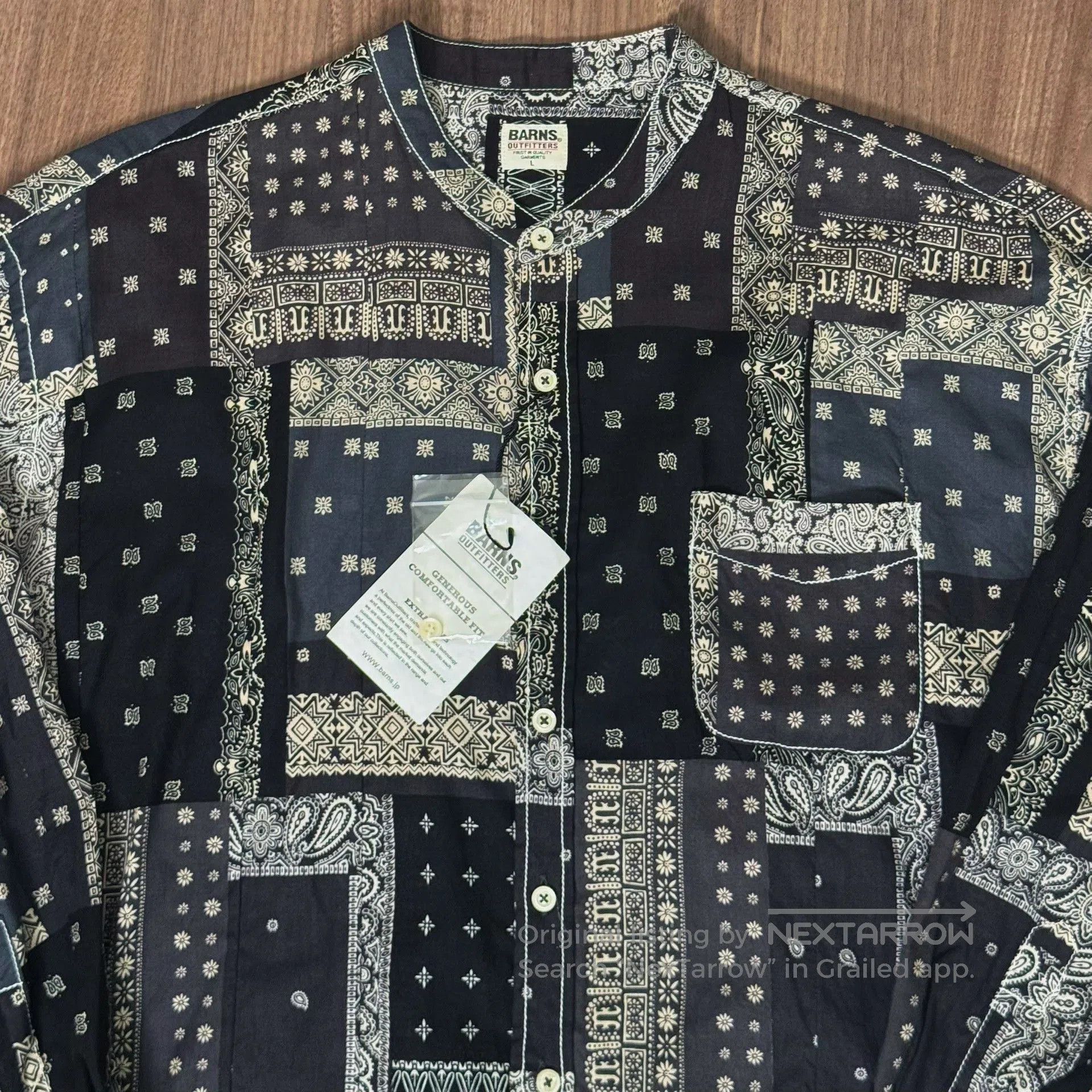 BARNS OUTFITTERS BARNS Indigo Paisley Stand Collar Cotton Shirt. Size US M / EU 48-50 / 2 - 2 Thumbnail