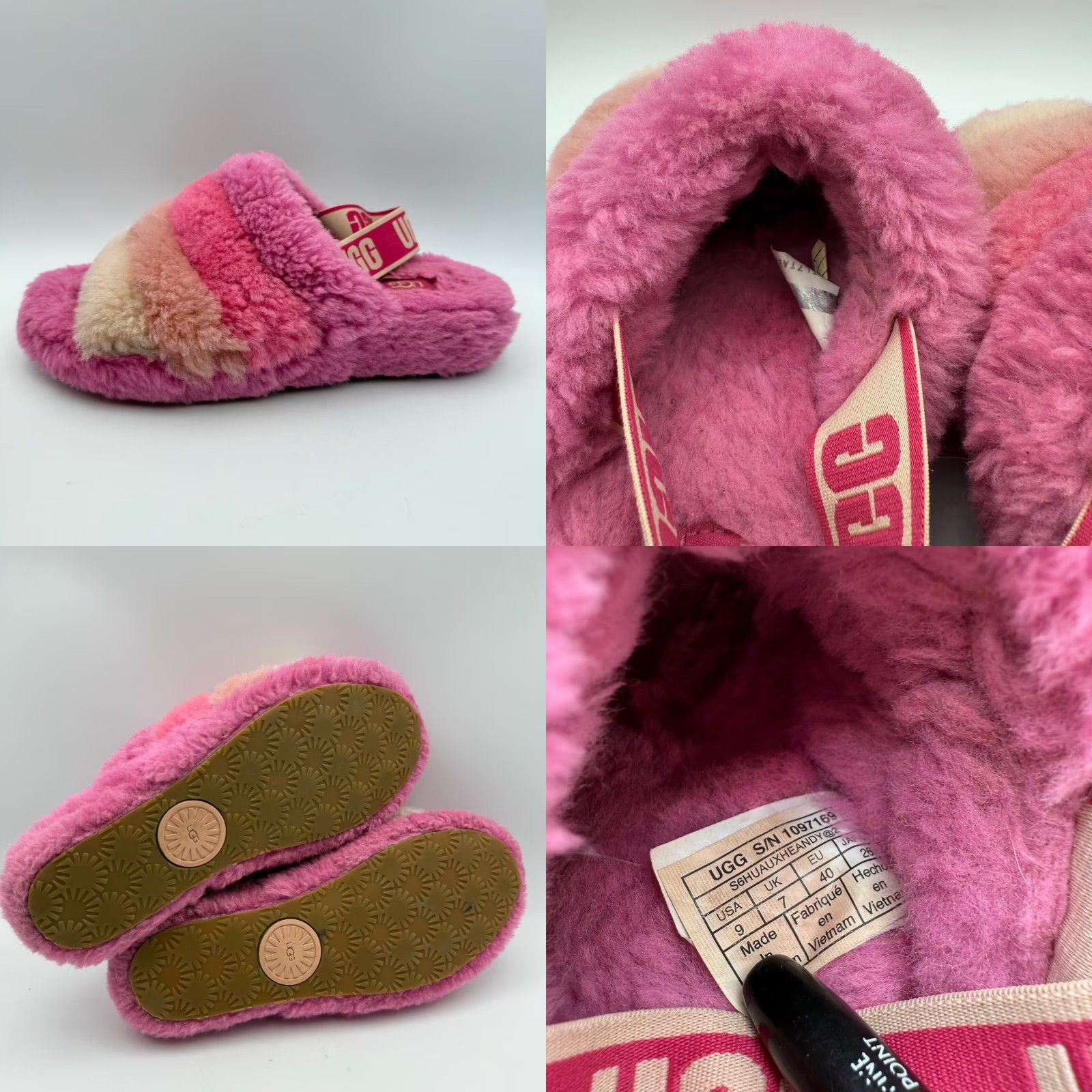 Ugg UGG Womens Fluff Yeah Slide Slipper Multicolor Pink Stripe Size 9 Pink Striped Faux Fur Upper Slipper Womens Shoes 9 Size US 9 / IT 39 - 8 Thumbnail