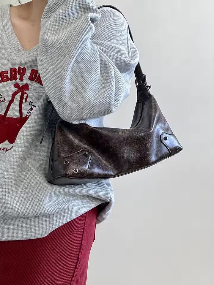 Vintage Retro Style PU Leather Small Shoulder Bag y2k unisex Size ONE SIZE - 3 Thumbnail