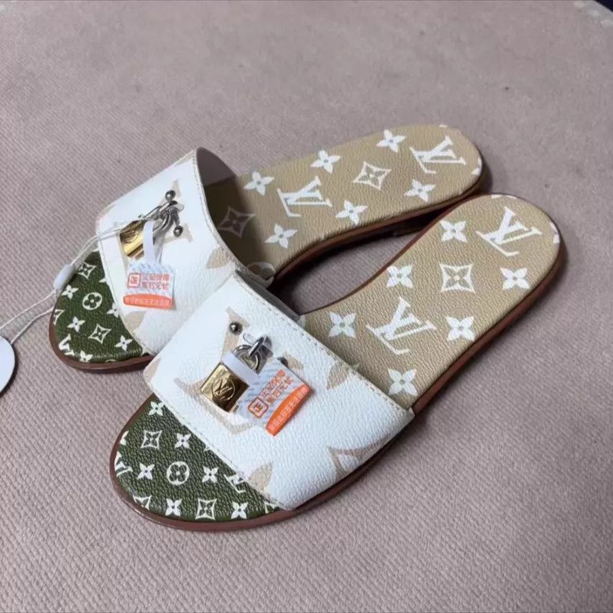 Louis Vuitton LV Monogram brown white colorblocked slippers 38 EU Size US 7.5 / IT 37.5 - 4 Thumbnail