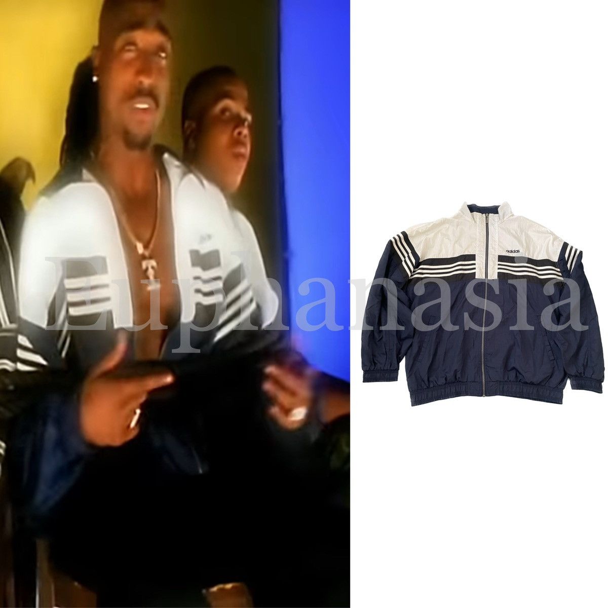 image of Adidas Windbreaker Jacket Style Worn By 2Pac Vintage 90's in Blue, Men's (Size XL)