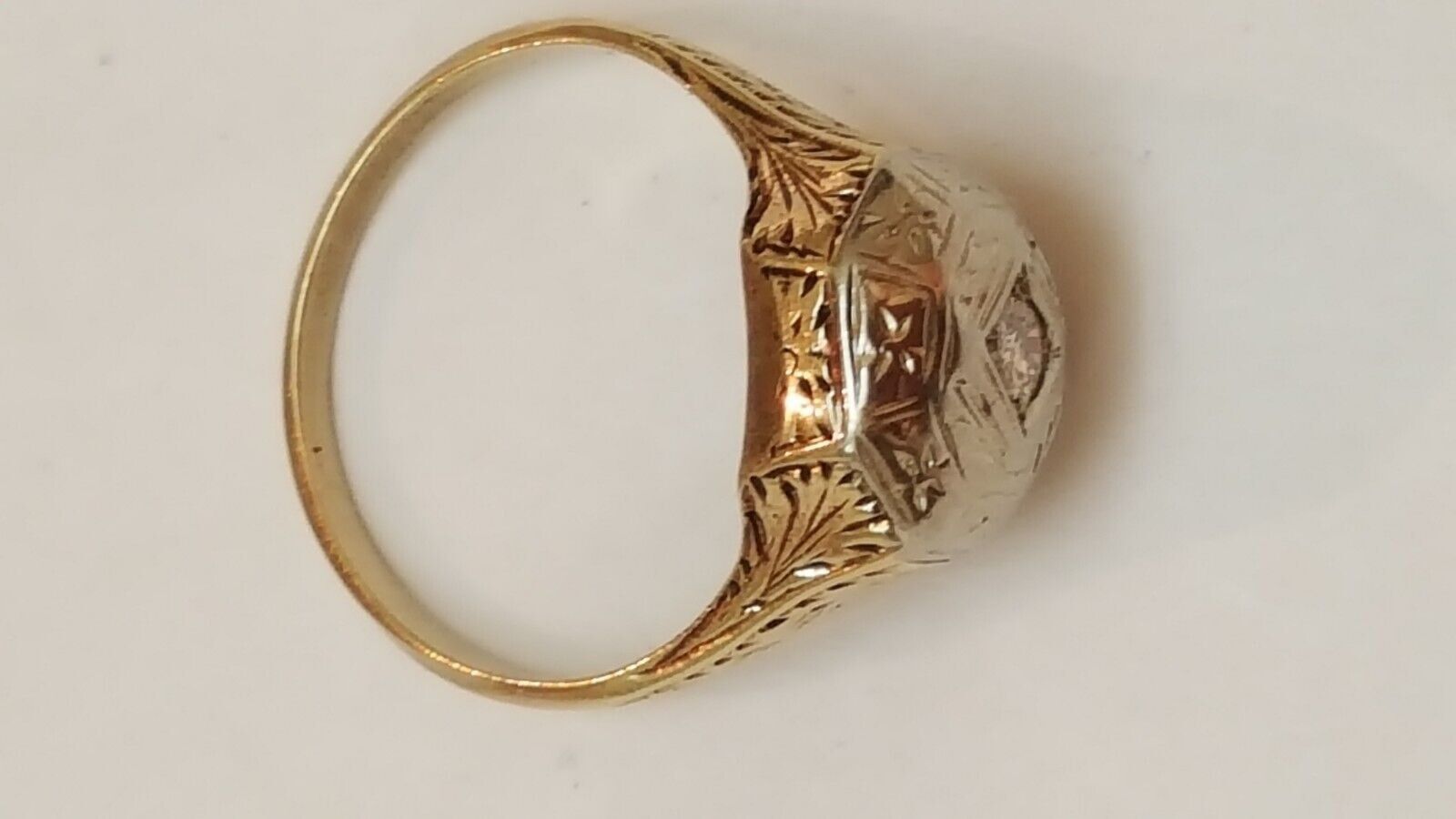 Other Antique Art Deco 2-Tone 14k Gold Filigree Diamond Ring 1900s Size ONE SIZE - 5 Thumbnail