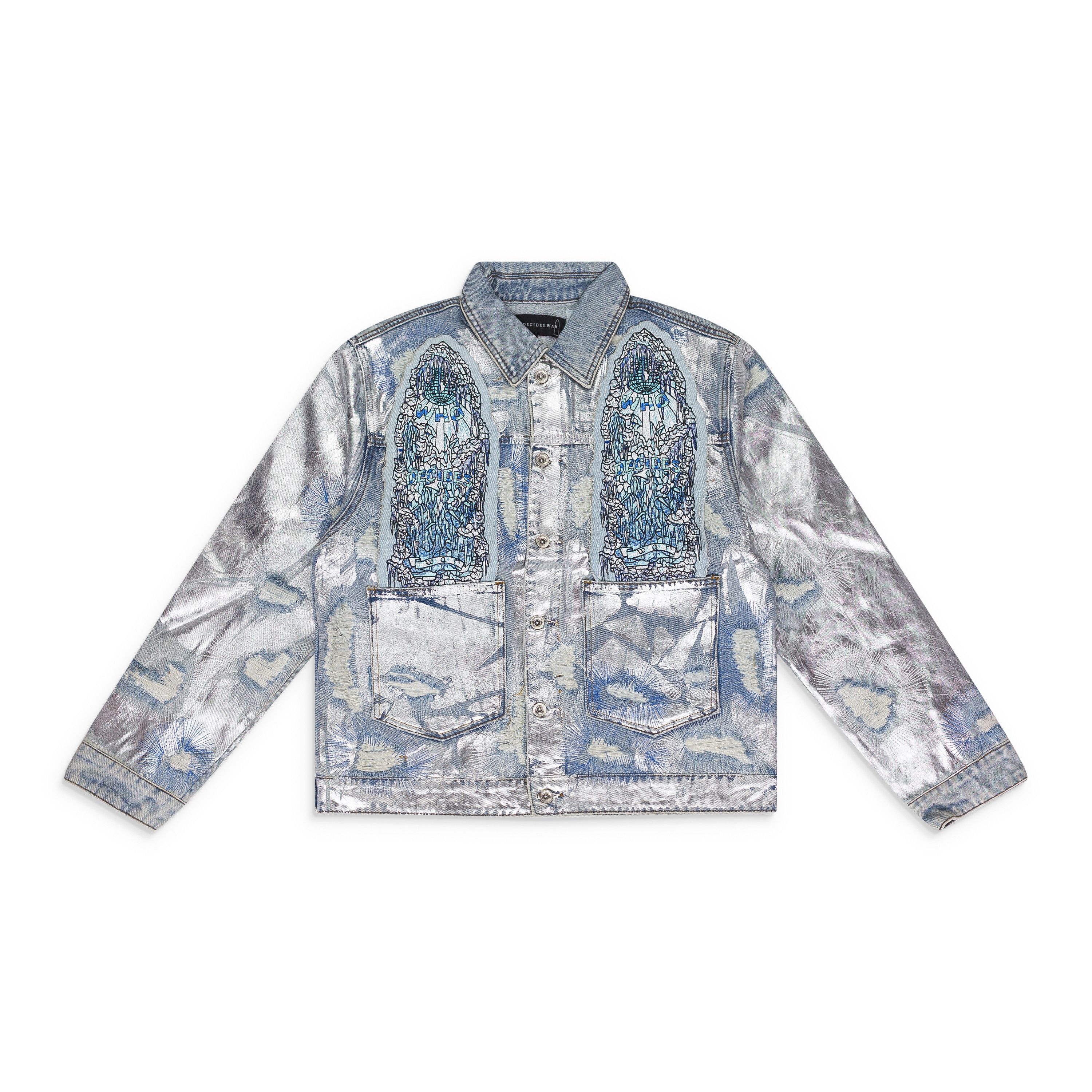 Who Decides War BLUE HEAVY METAL DENIM TRUCKER JACKET SIZE S