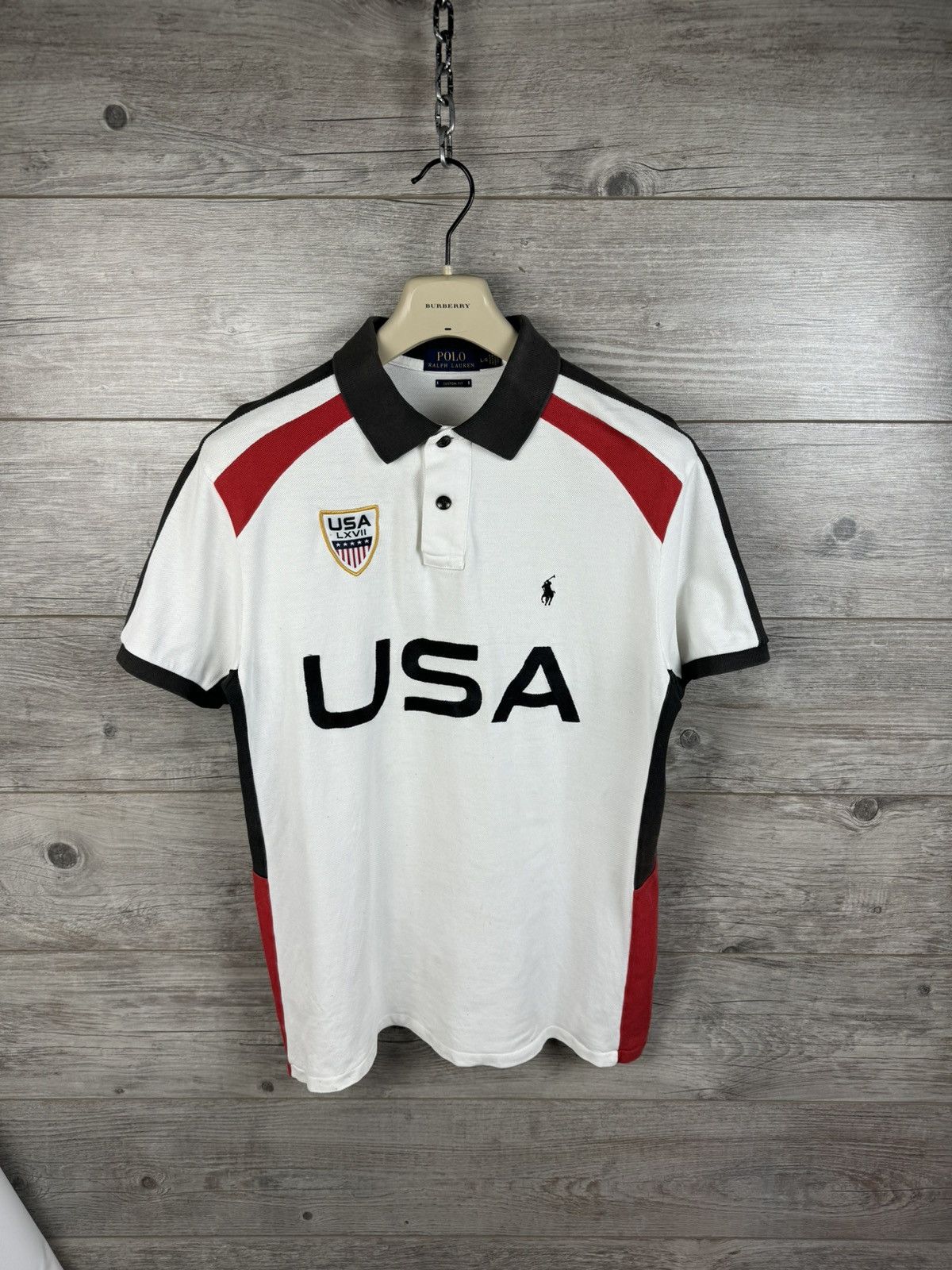 Pre-owned Polo Ralph Lauren Polo T-shirt With A Huge Logo Usa T Size M In Blue
