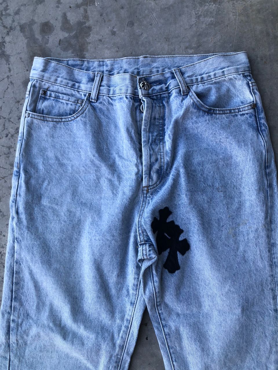 Faded Blue Cross Patch Denim pants
