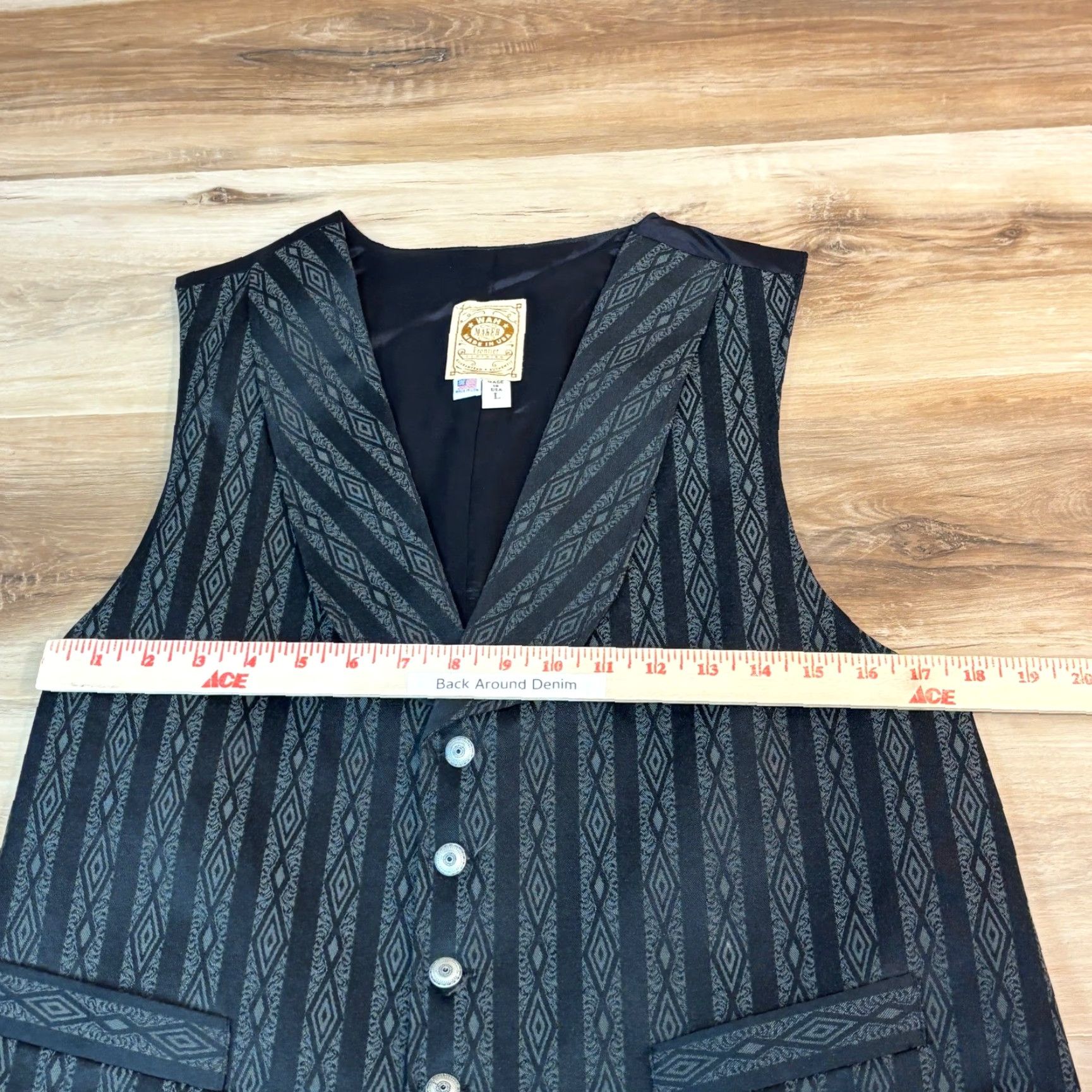 Vintage VINTAGE Wah Maker Frontier Mens Vest Black Striped Diamond Pattern Adjustable Waist L Regular Size L USA Men's Vest Size US L / EU 52-54 / 3 - 7 Thumbnail
