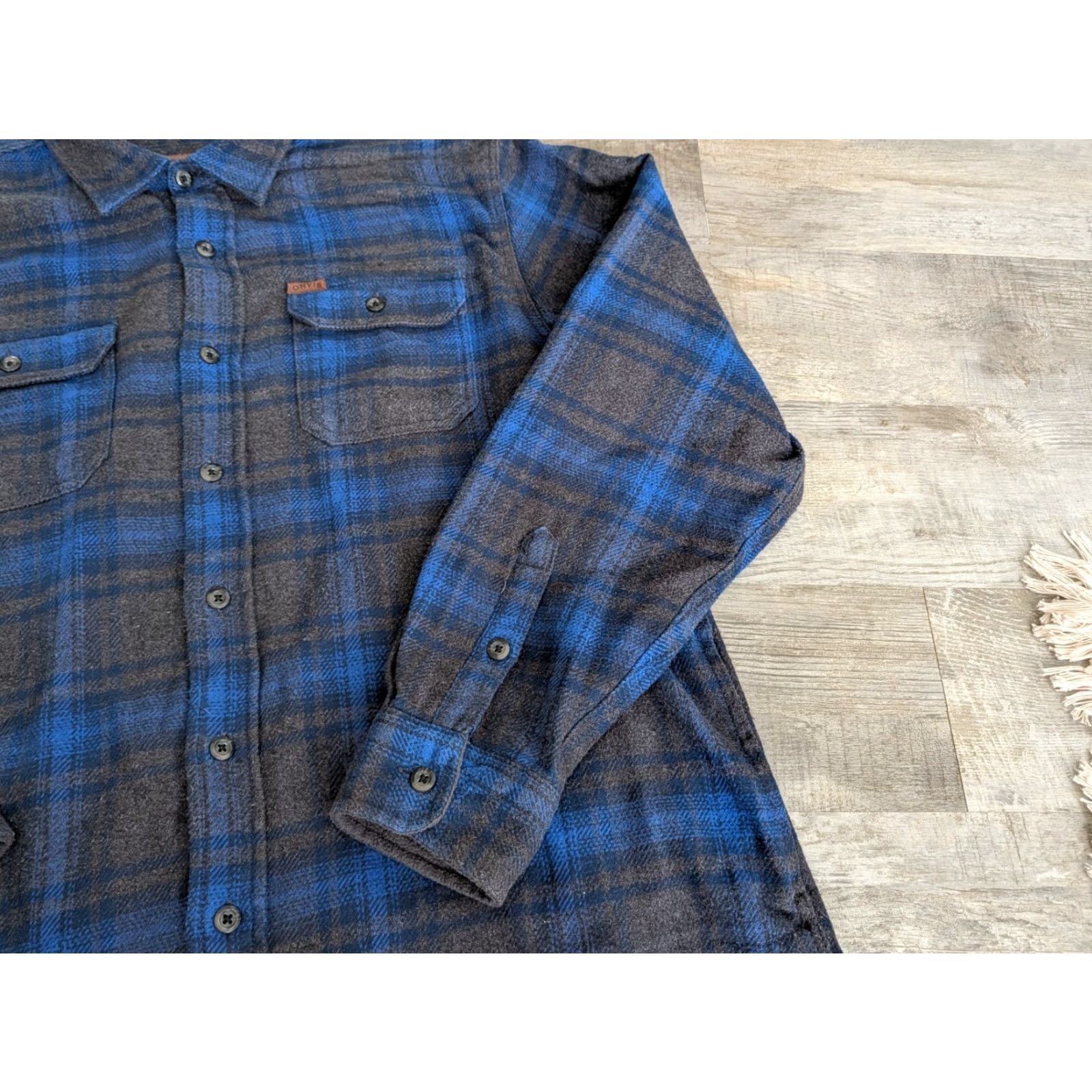 Orvis VINTAGE ORVIS Mens Big Bear Heavy Weight Flannel Shirt Blue Gray Plaid 2XL Side Pockets Size US XXL / EU 58 / 5 - 3 Thumbnail
