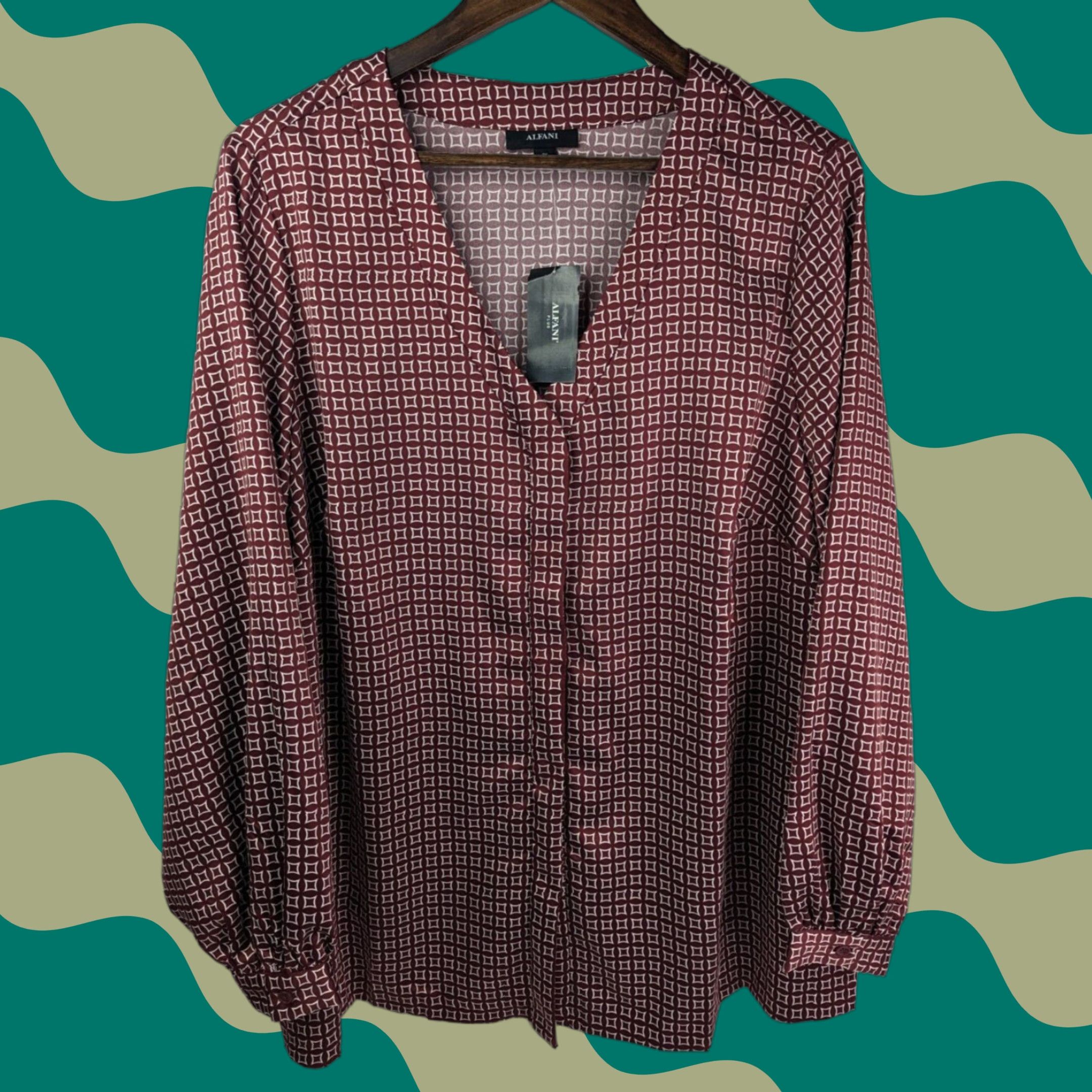 Alfani Alfani Blouse Geometric V-Neck Red 2X Womens Plus Size Size XXL / US 16-18 / IT 52-54 - 1 Thumbnail