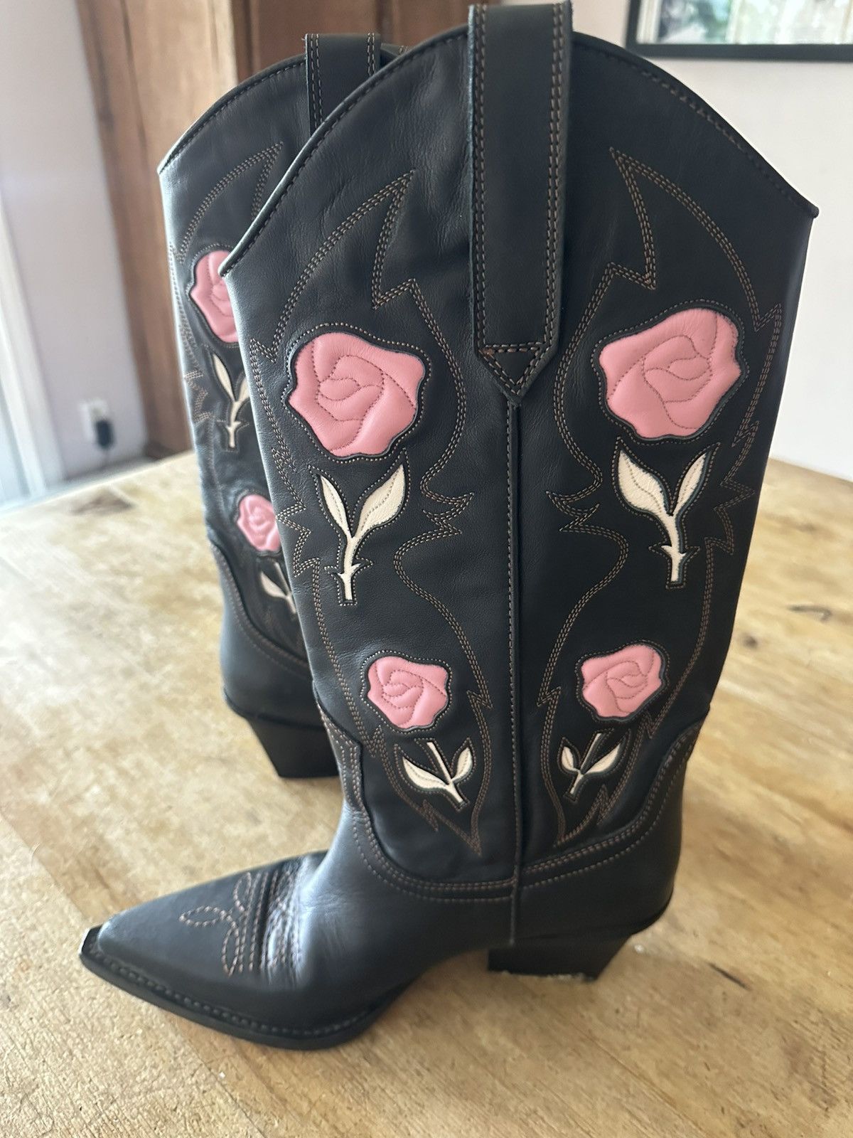 Paris Texas Rosalia Embroider Black leather cowboy boot Size US 6 / IT 36 - 3 Thumbnail