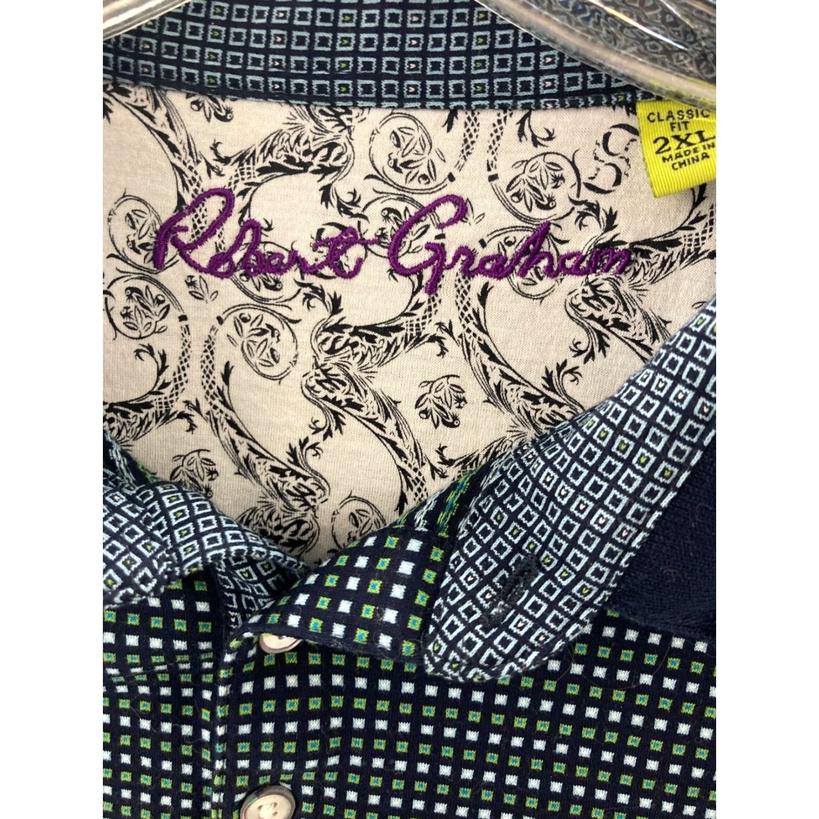 Robert Graham VINTAGE Robert Graham Men's Polo Shirt 2XL Cotton Short Sleeve Classic Fit Blue Size US XXL / EU 58 / 5 - 5 Thumbnail