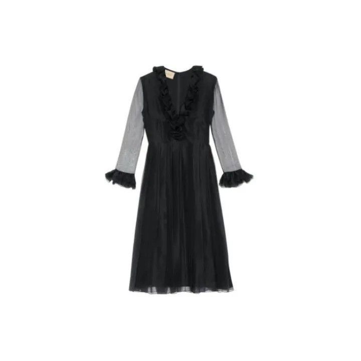 Gucci Gucci Black Silk Ruffled Long Sleeve Dress-2507 Size S / US 4 / IT 40 - 8 Thumbnail