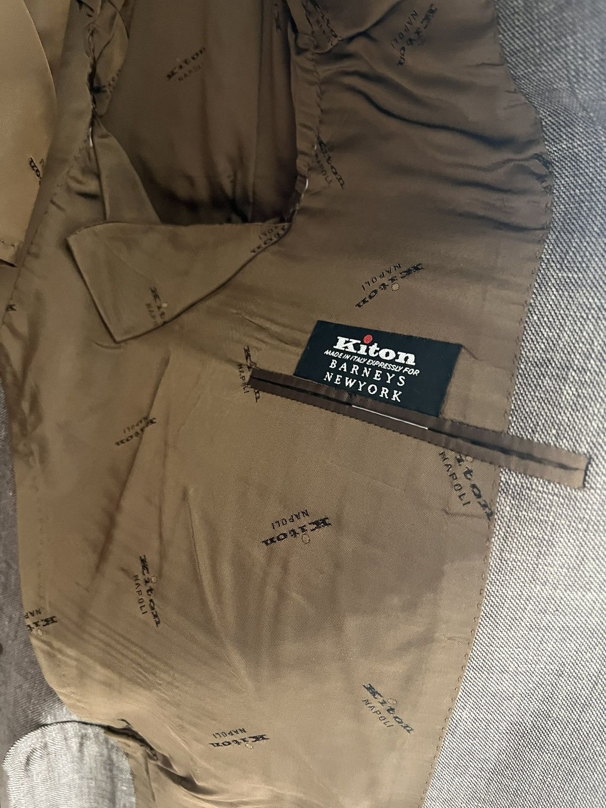 Barneys New York × Kiton Kiton Men’s Size 42R / 52R Tan Cashmere, Linen, Silk Blazer Size 42R - 8 Thumbnail