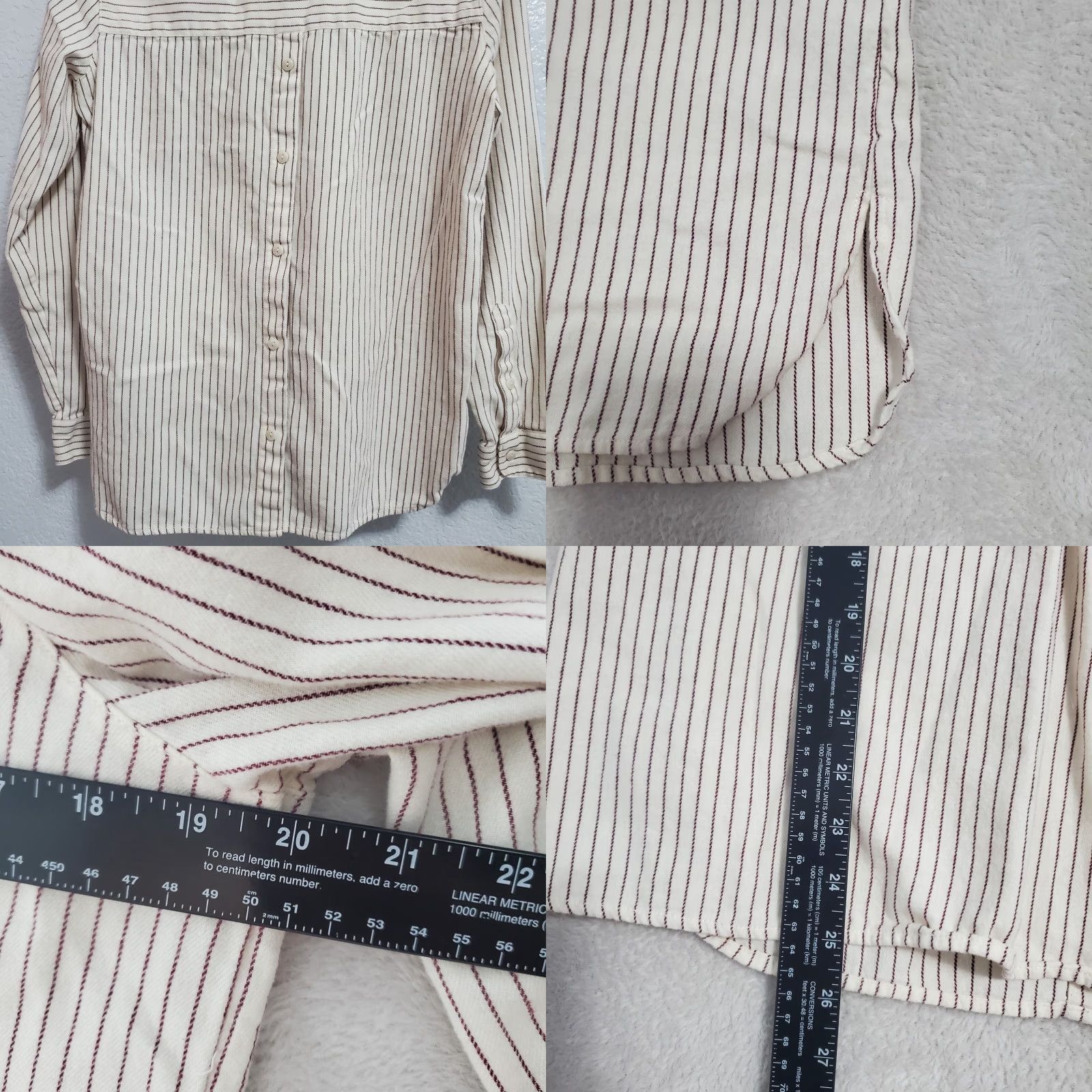 Madewell Madewell Top Womens M Ivory Striped Collared 1/2 Button Front Long Sleeve Back Buttons Blouse Size M / US 6-8 / IT 42-44 - 8 Thumbnail