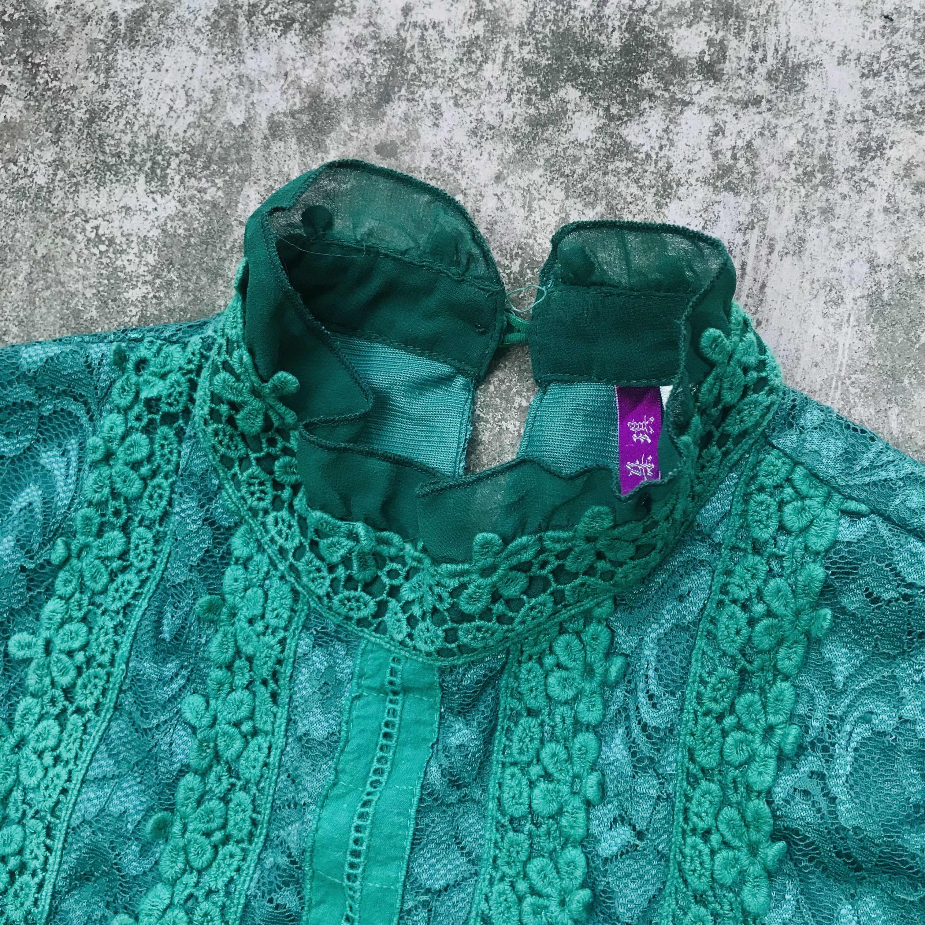 Japanese Brand × Vintage Japanese Monochrome Jade Lace Blouse Size M / US 6-8 / IT 42-44 - 3 Thumbnail