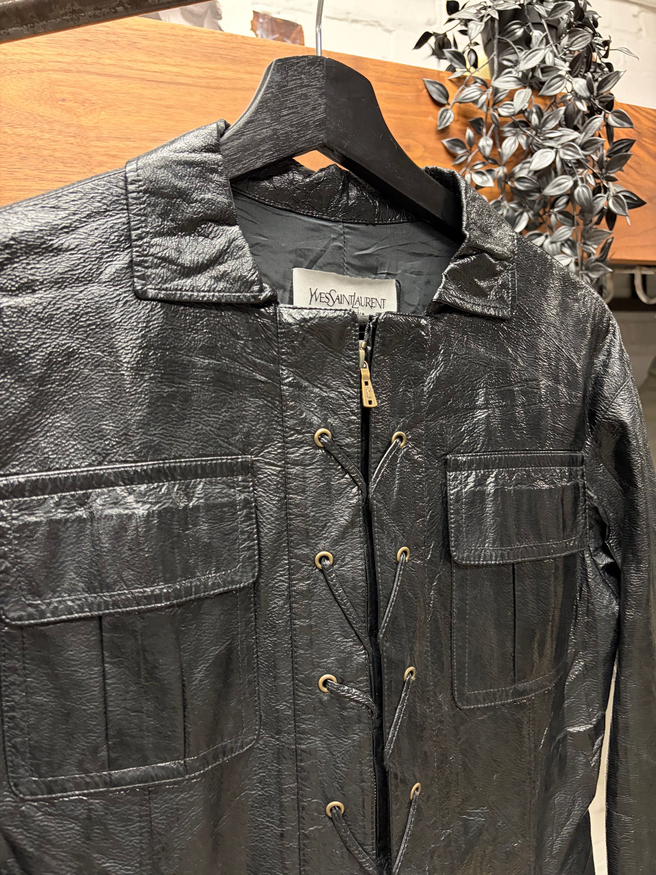 Saint Laurent Paris 2007 Yves Saint Laurent Rive Gauche Lace Up Vinyl Waxed Black Jacket Size M / US 6-8 / IT 42-44 - 2 Thumbnail