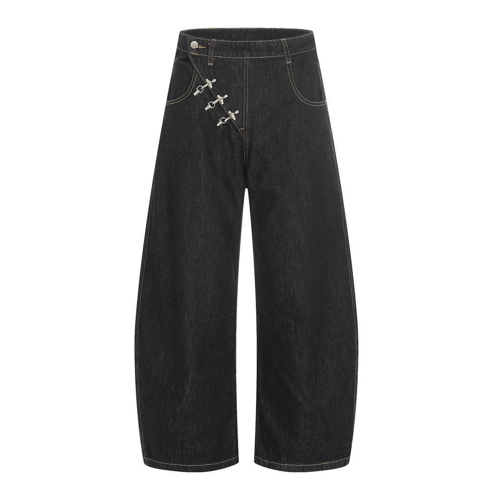 Jean Men's Hip-Hop Loose-Fit Curved-Leg Jeans with Metal Buckles Size US 32 / EU 48 - 1 Thumbnail