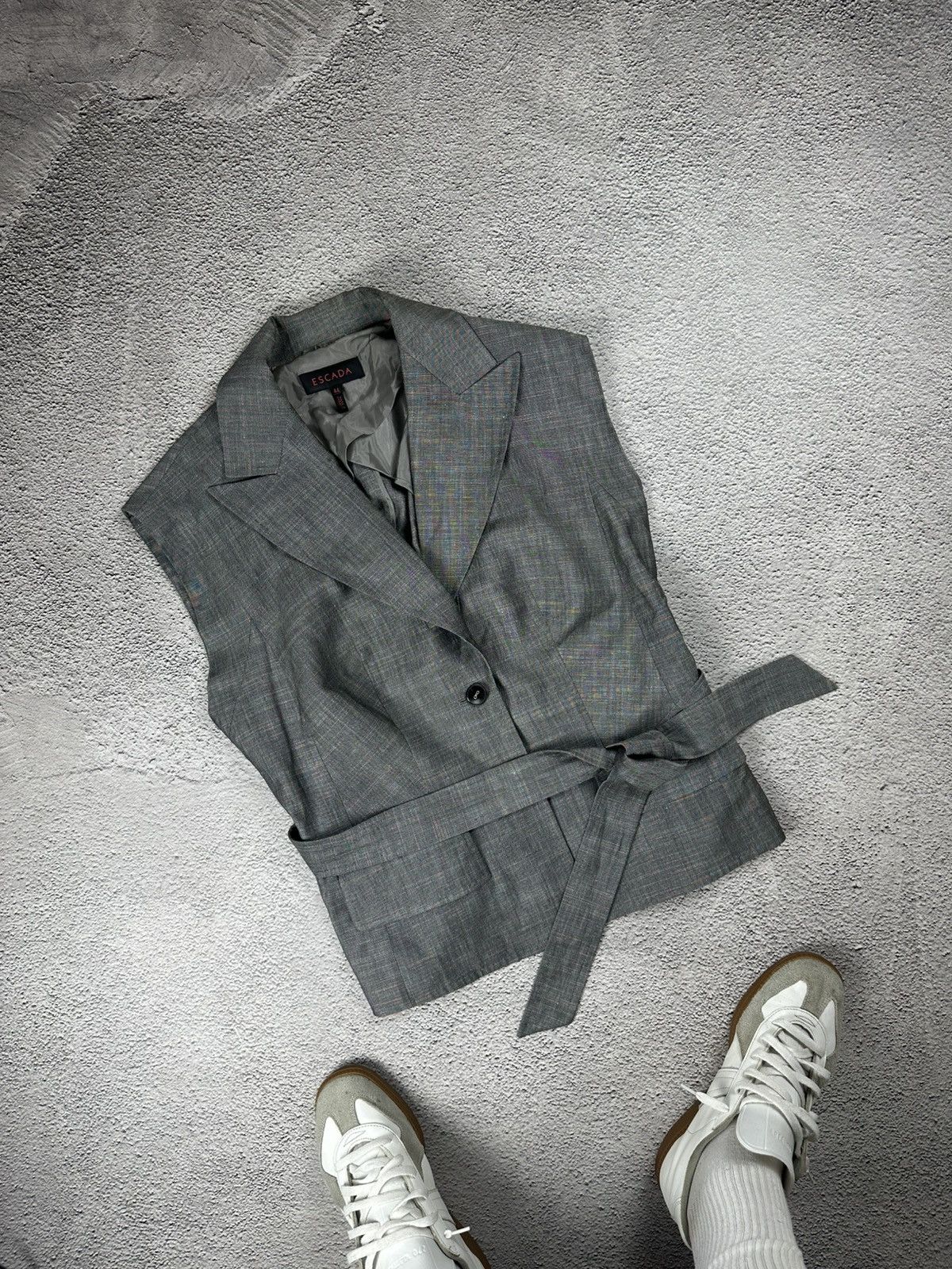 Escada Grey Sleeveless Blazer Suit Vest with Belt