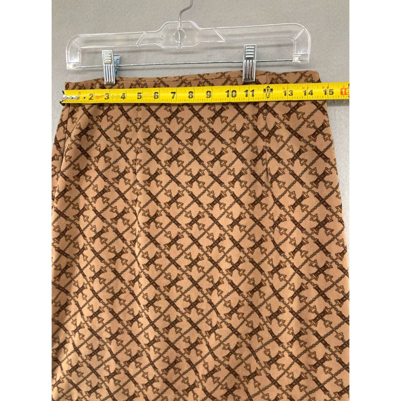 Vintage VINTAGE Studio C Skirt Womens 8 Tan Long Modest Equestrian Print Brown Bohemian American 90s Men? Size 30" / US 8 / IT 44 - 2 Thumbnail