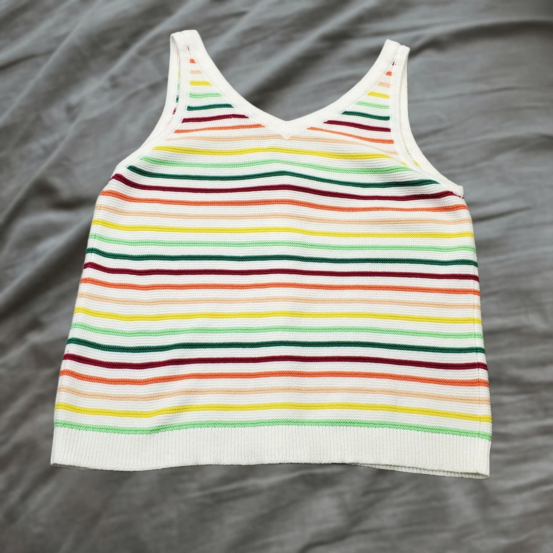 Loft LOFT Rainbow Knitted Top Womens L Multi Striped Sleeveless V Neck Button Front Size L / US 10 / IT 46 - 1 Thumbnail