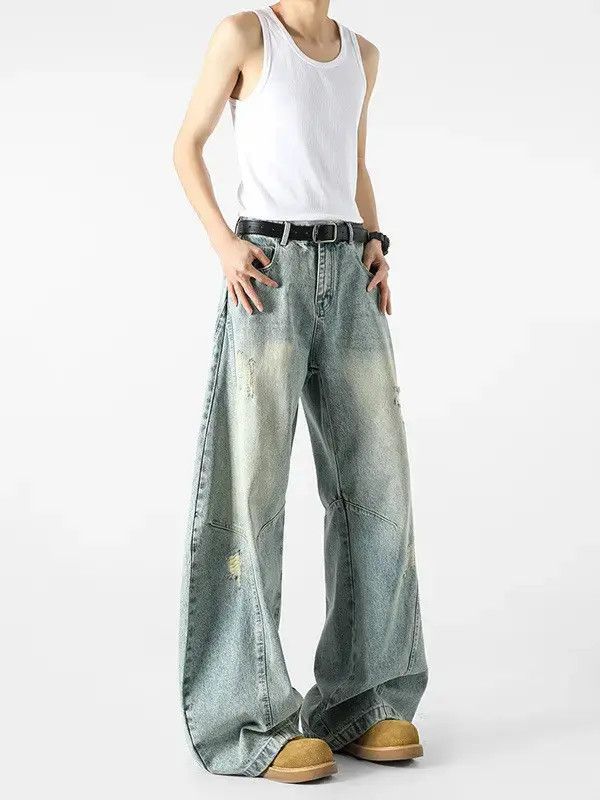 Japanese Brand Loose wide leg slightly flared ripped jeans Size US 32 / EU 48 - 1 Thumbnail