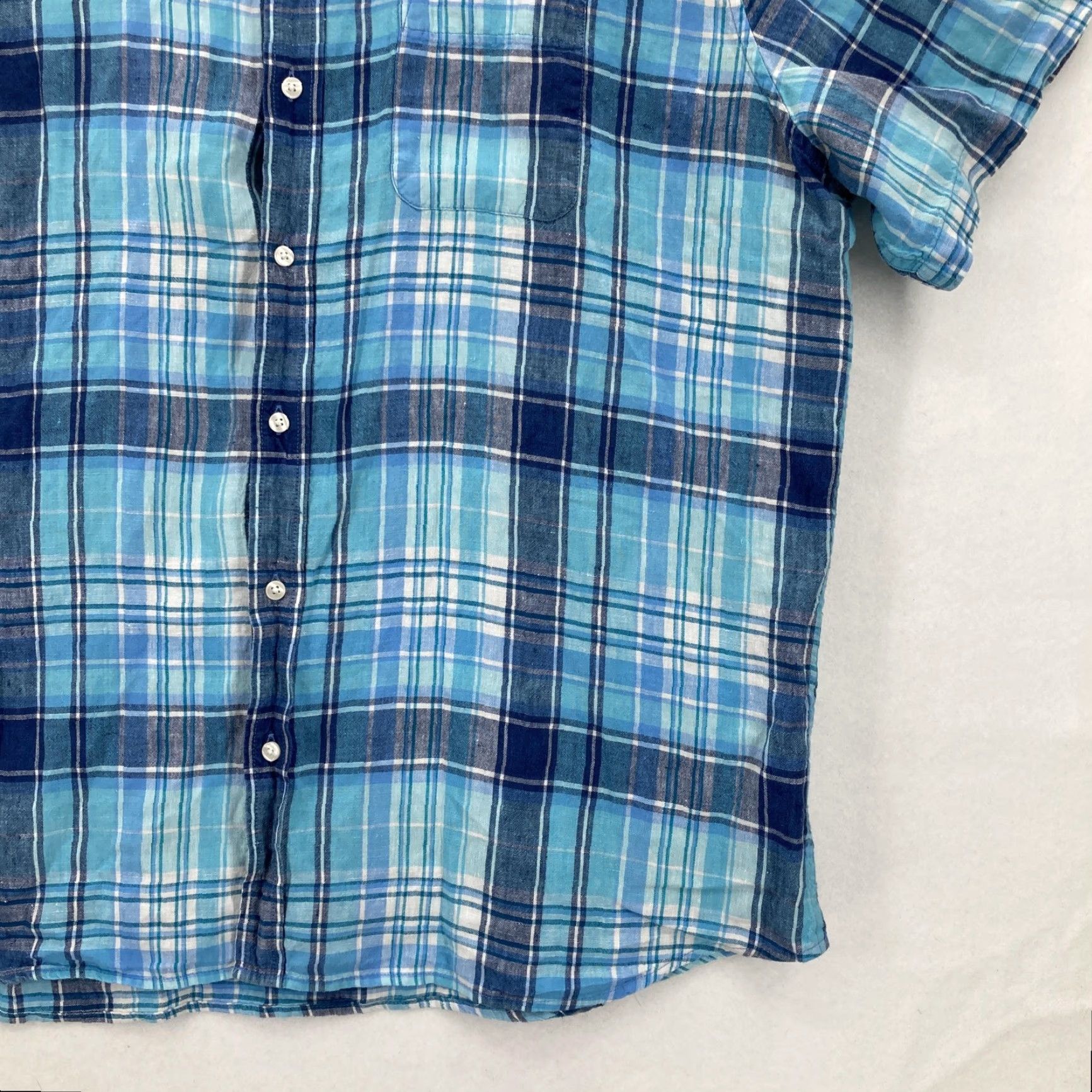 Vintage VINTAGE L.L.Bean Shirt Mens 2XL Blue Plaid Linen Short Sleeve Button-Down Fitted Preppy Size US XXL / EU 58 / 5 - 3 Thumbnail