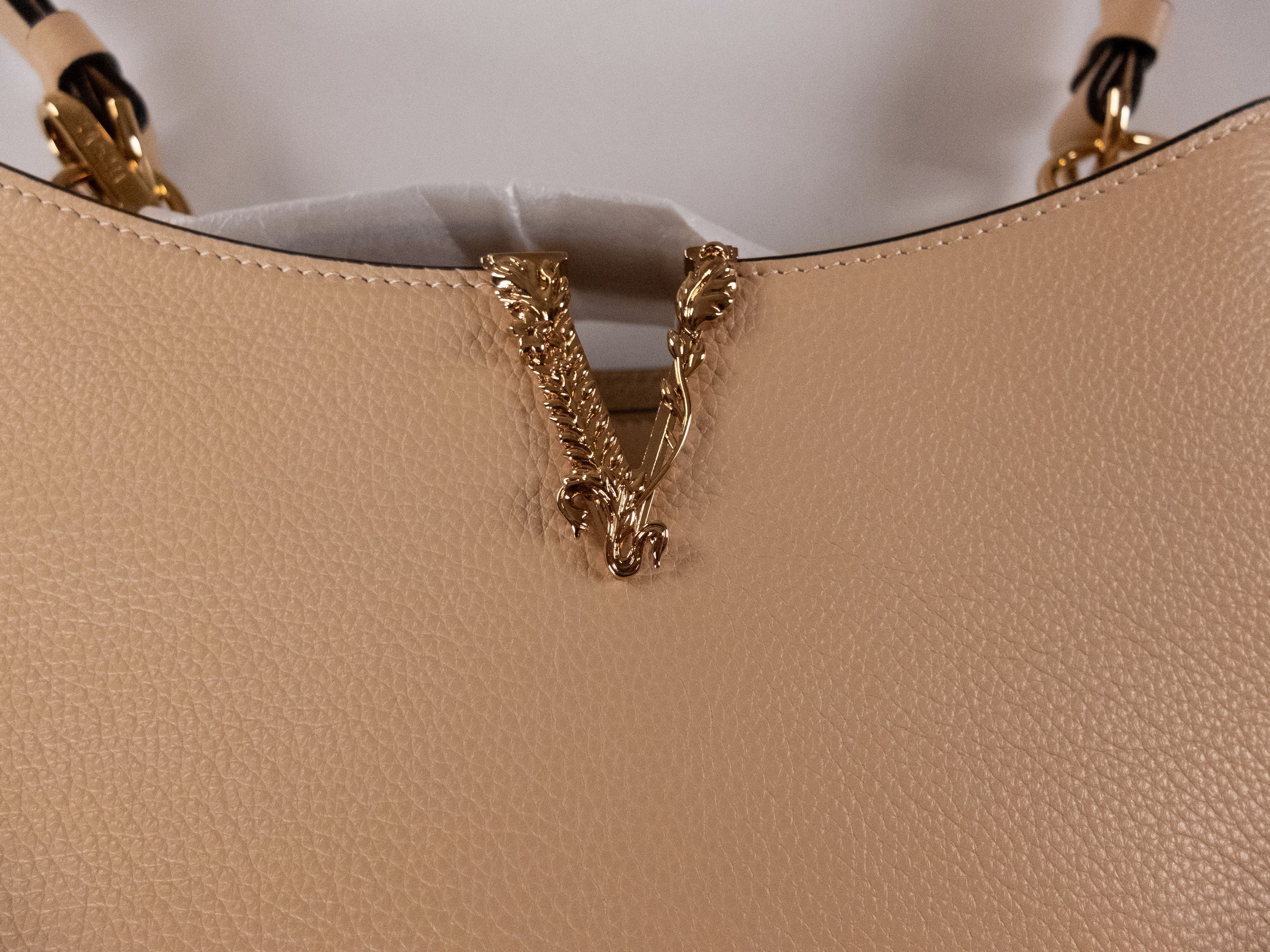 Versace VERSACE Virtus beige barocco V plaque leather shoulder bag Size ONE SIZE - 4 Thumbnail